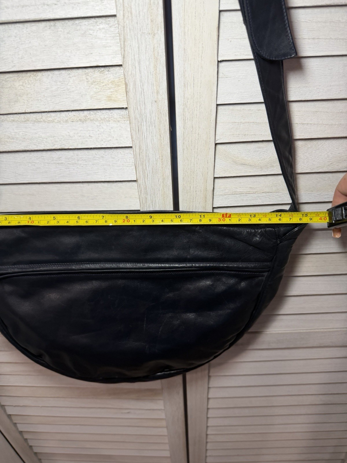 Vintage Italian Leather Navy Zip Half Moon Crossbody Bag Enny