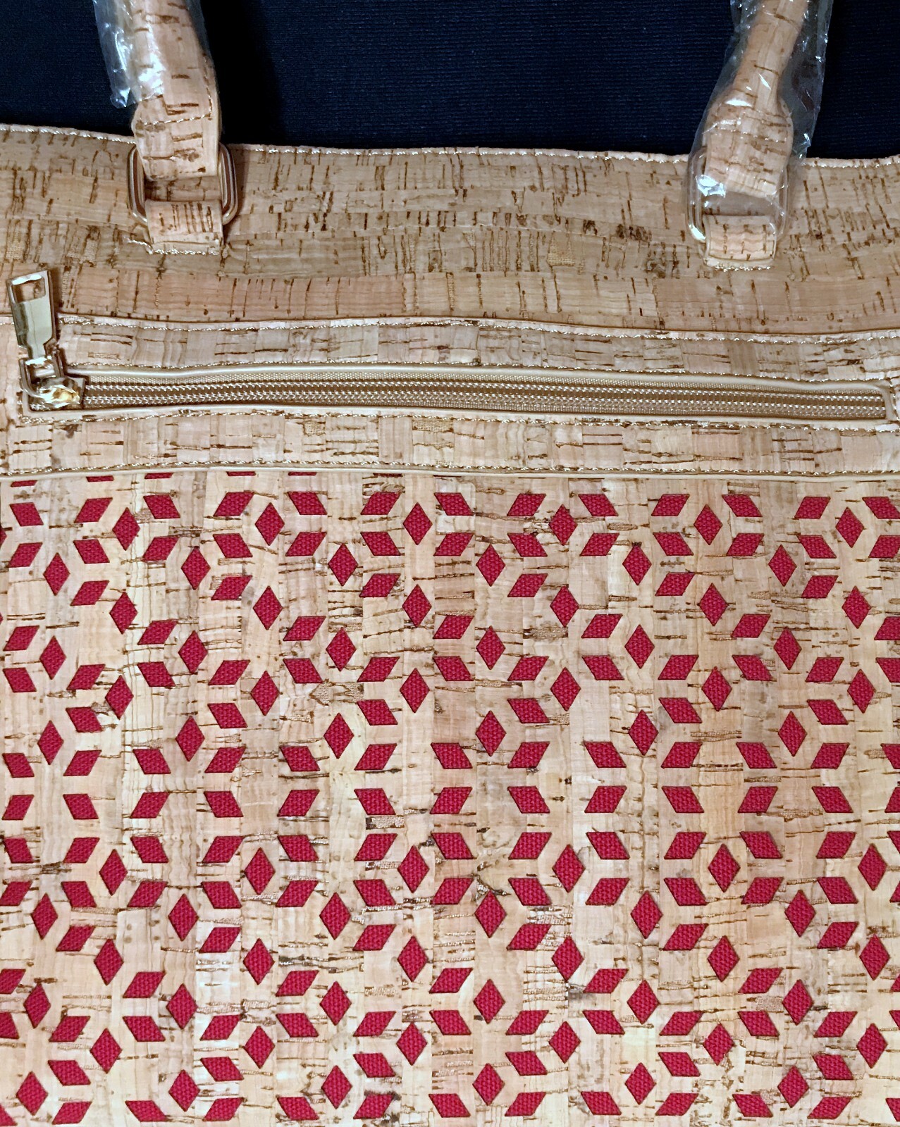 Handcrafted Large Genuine Cork Handbag Made in Portugal w/Laser Cut Panel NWT