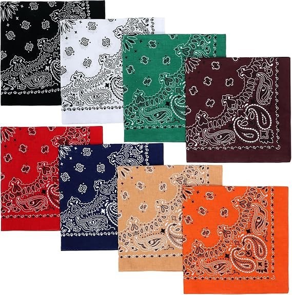 100% Soft Cotton Bandanas for Men and Women, 8 Pack Paisley Classic Colors