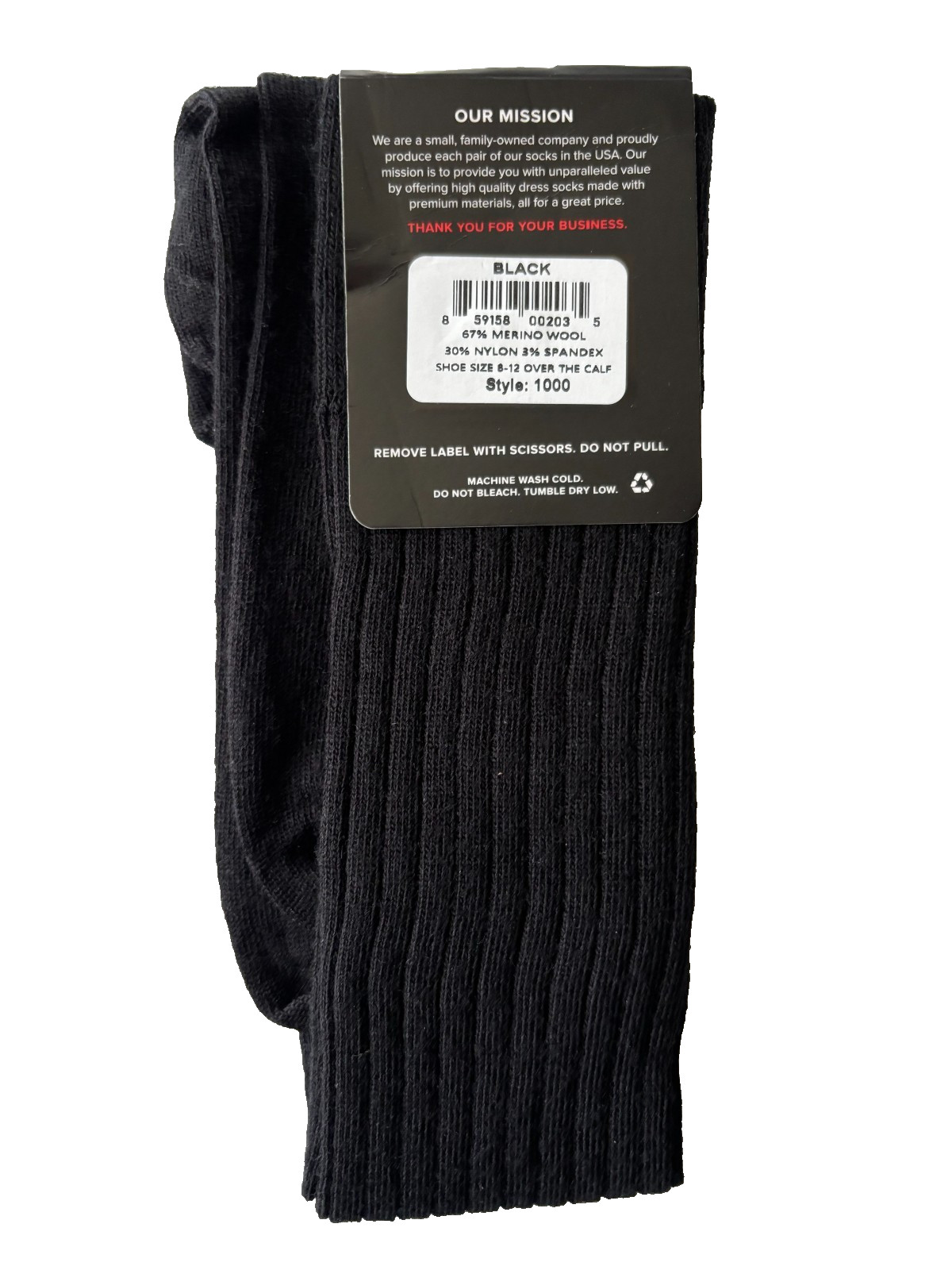 Boardroom Black Merino Wool Blend Over the Calf Dress Socks – Shoe Size 8-12