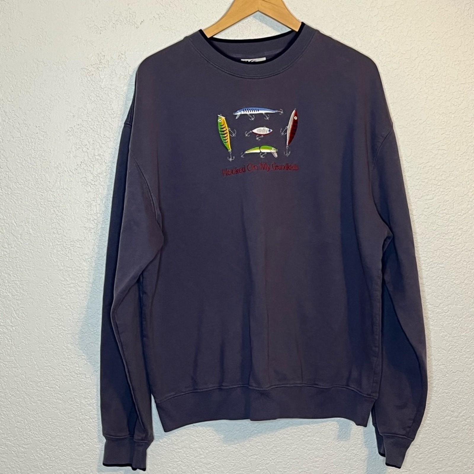 Vintage Hooked on my grandkids embroidered sweatshirt Grandpa 90’s Embroidered