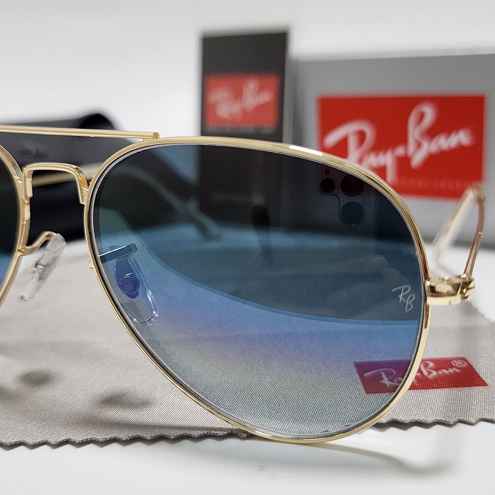 Ray-Ban RB3025 Aviator Pilot Sunglasses Gold Frame Gradient Blue Lens 58-14 mm