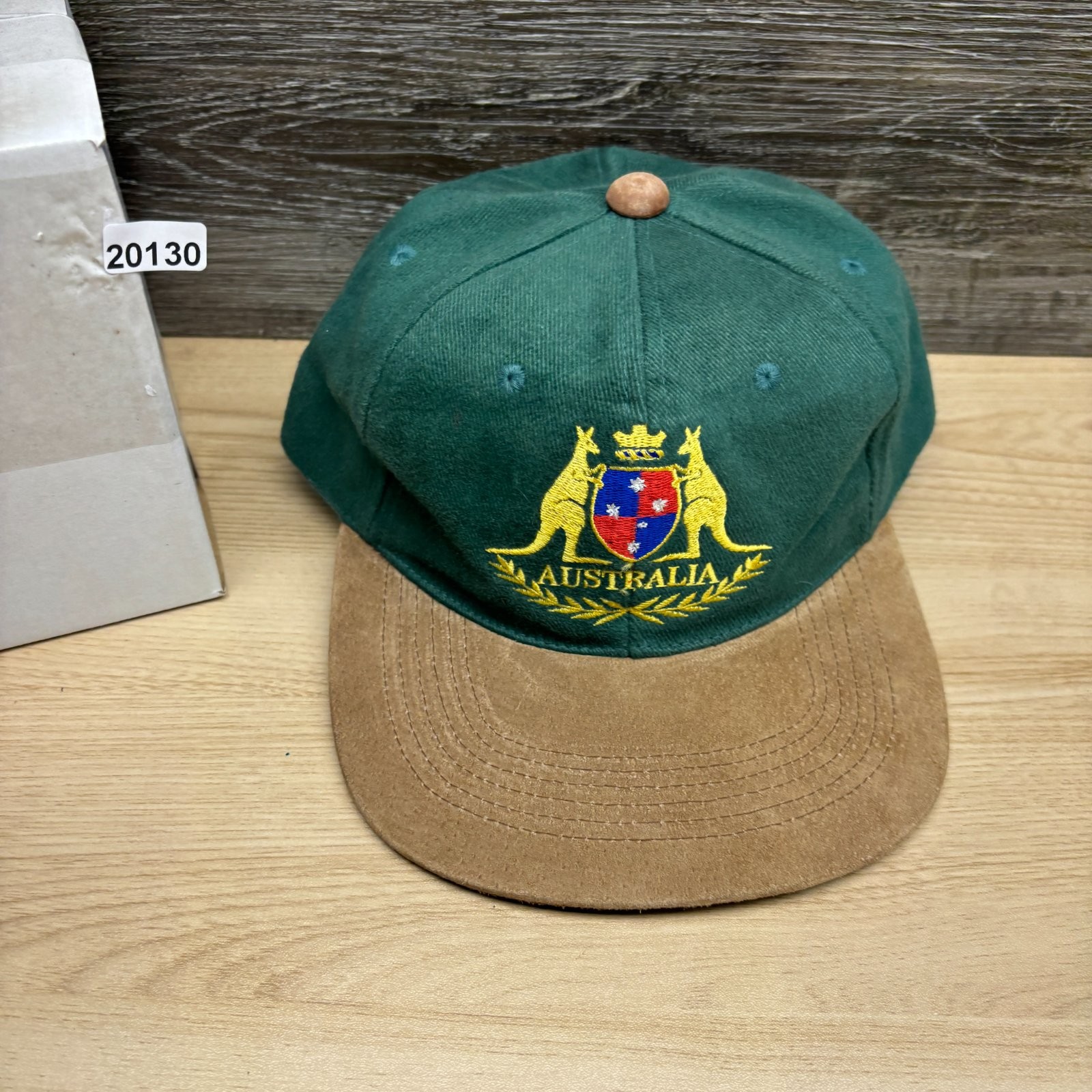 Vintage Australia Hat Cap Snap Back Green Tan Kangaroo Logo Mens