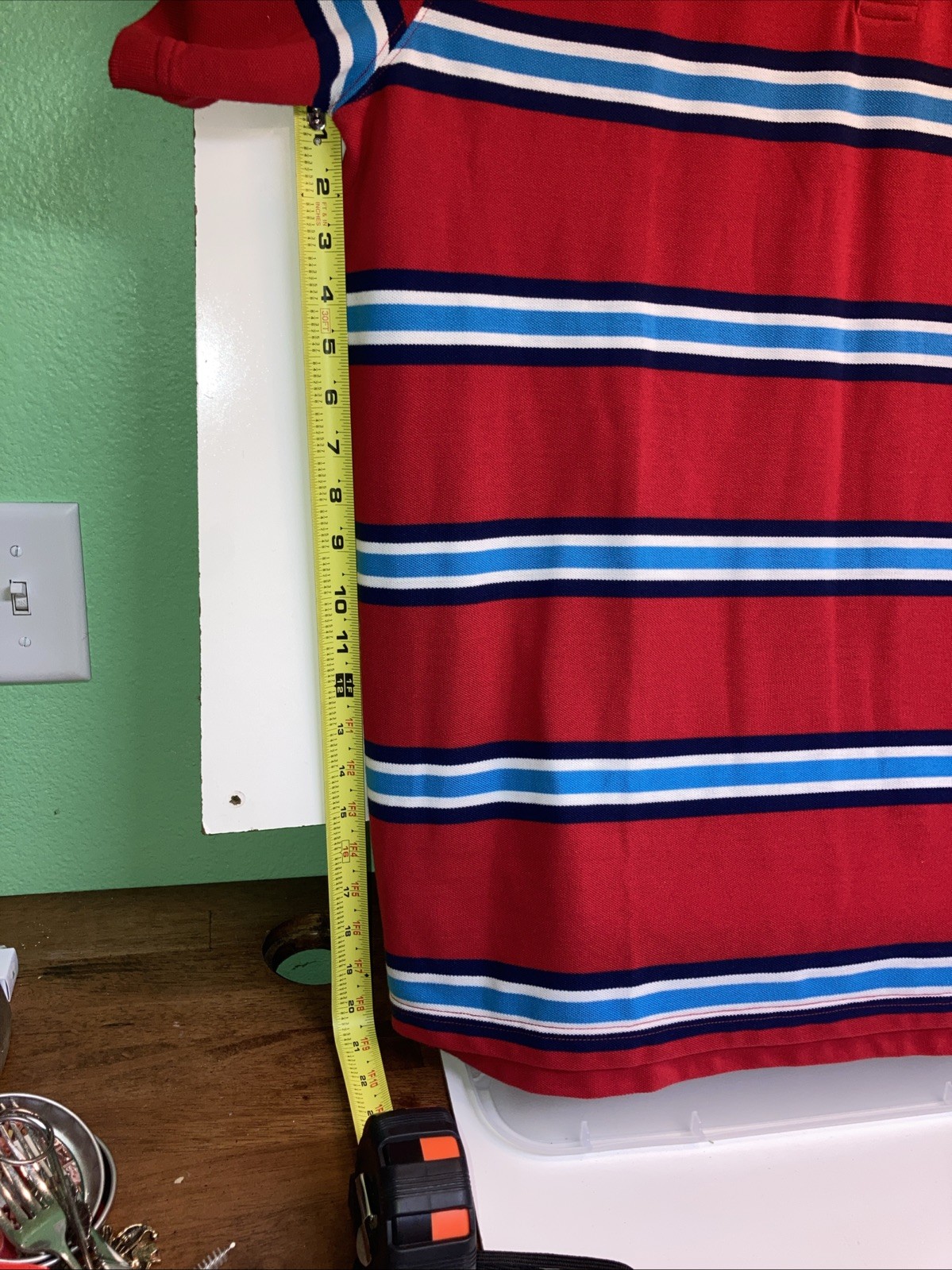 Saddlebred Mens Polo Shirt Large Red With Black Blue White Colorful Stripes