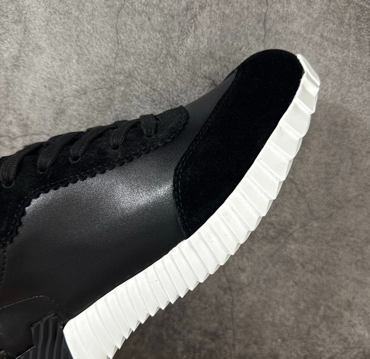 Hermes Bouncing Sneakers Black White Leather Lace Up Designer Shoes Men