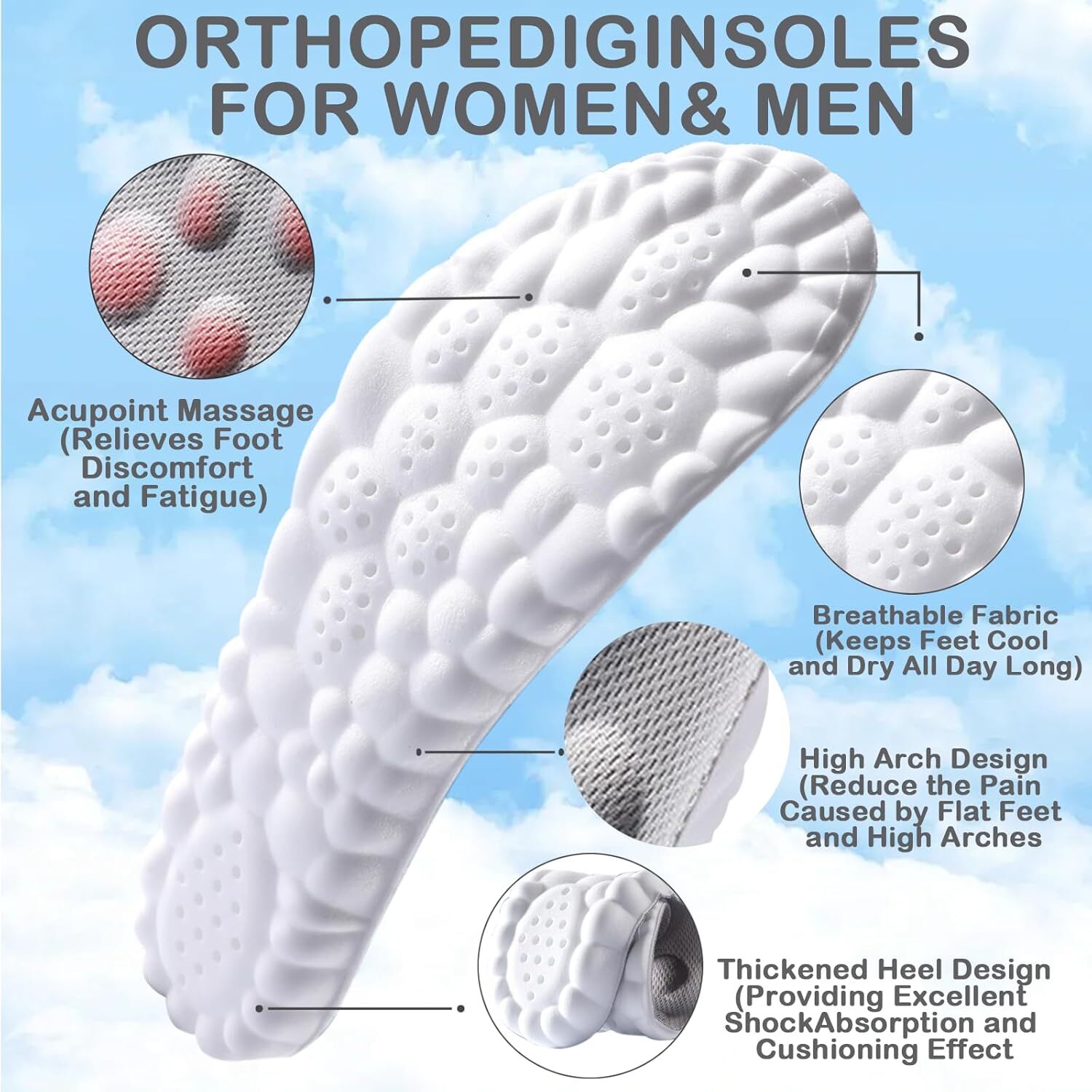Shoe Insoles for Men Women Memory Foam Orthotic Shoe Inserts Sports Insoles USA