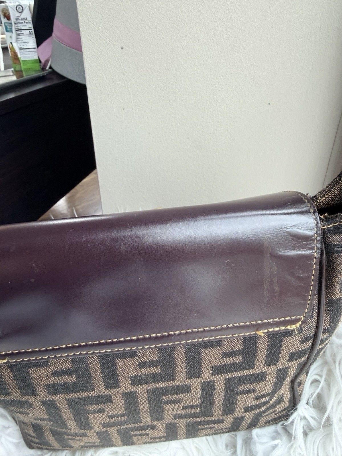 ✨ Authentic Fendi Zucca Shoulder Top Handle Crossbody Bag Canvas & Leather FF