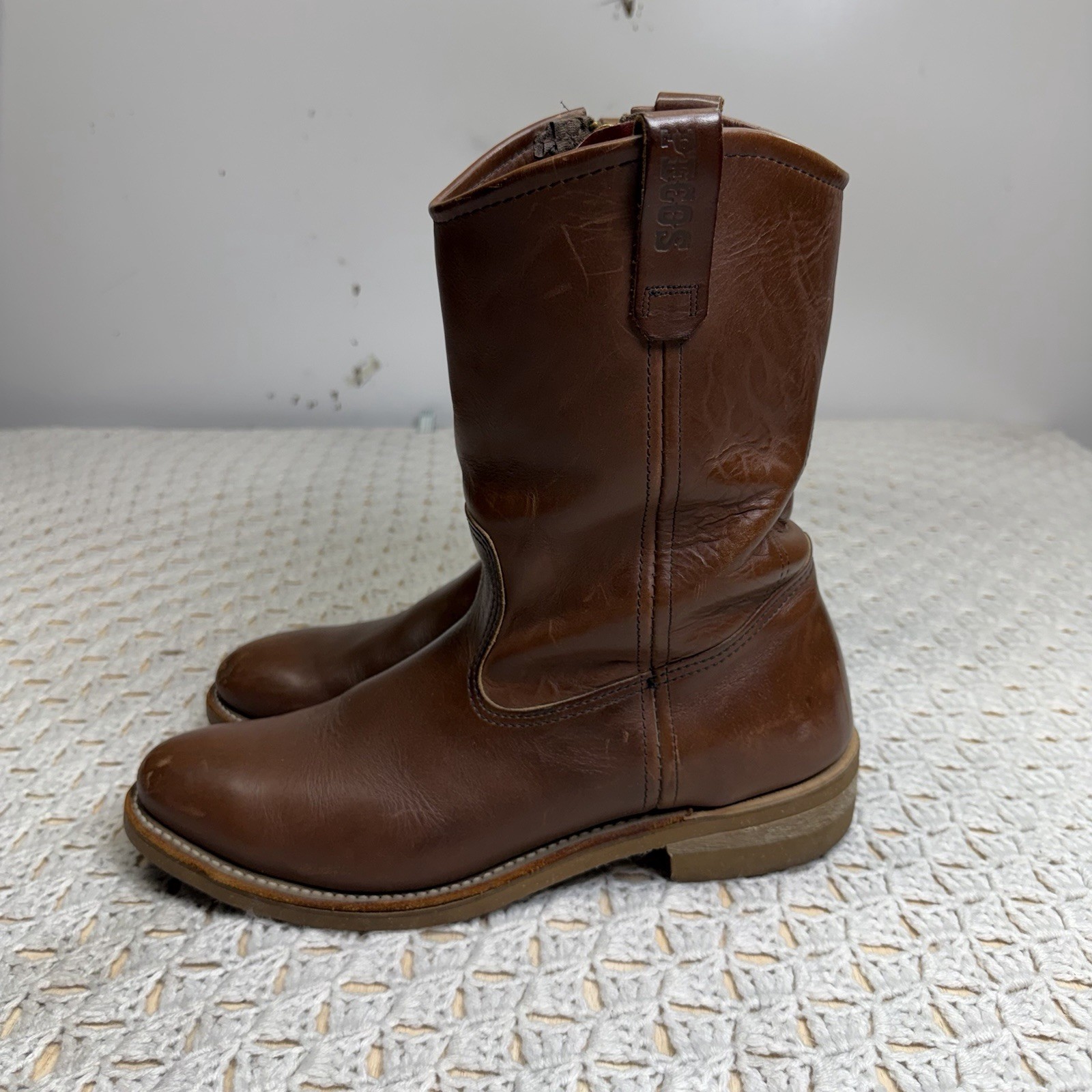 Red Wing Pecos Leather Boots Men’s 12 D Brown Cowboy Nailseat 1155 USA Made Zip