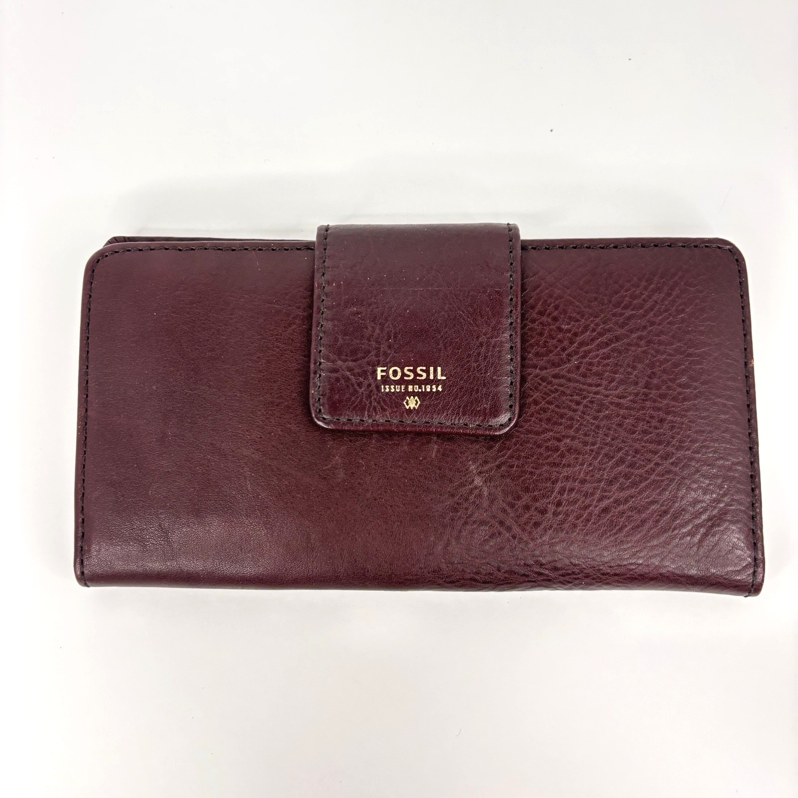 Brown Fossil Wallet Genuine Leather Snap Tab Closure Bi Fold Zip Pocket 6.75″