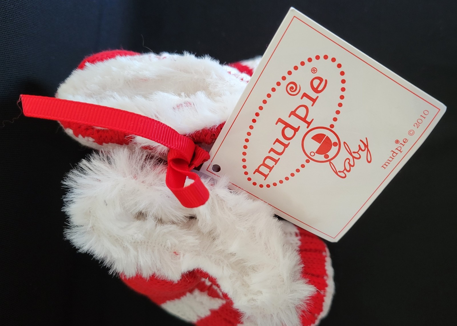 Mud Pie Red & White Strip Booties with Buttons Size 1 = 4.5 Inches NWT