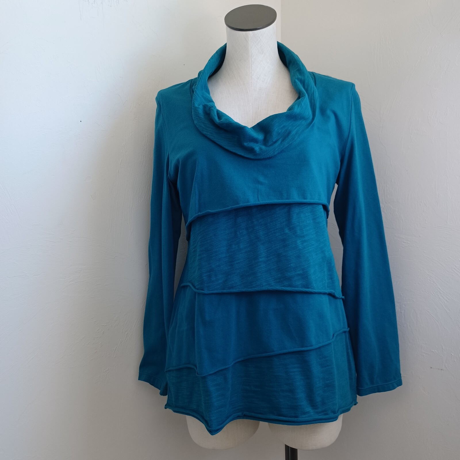 Soft Surroundings Top Womens Small Layered Cowl Neck Pullover Tee Shirt Teal