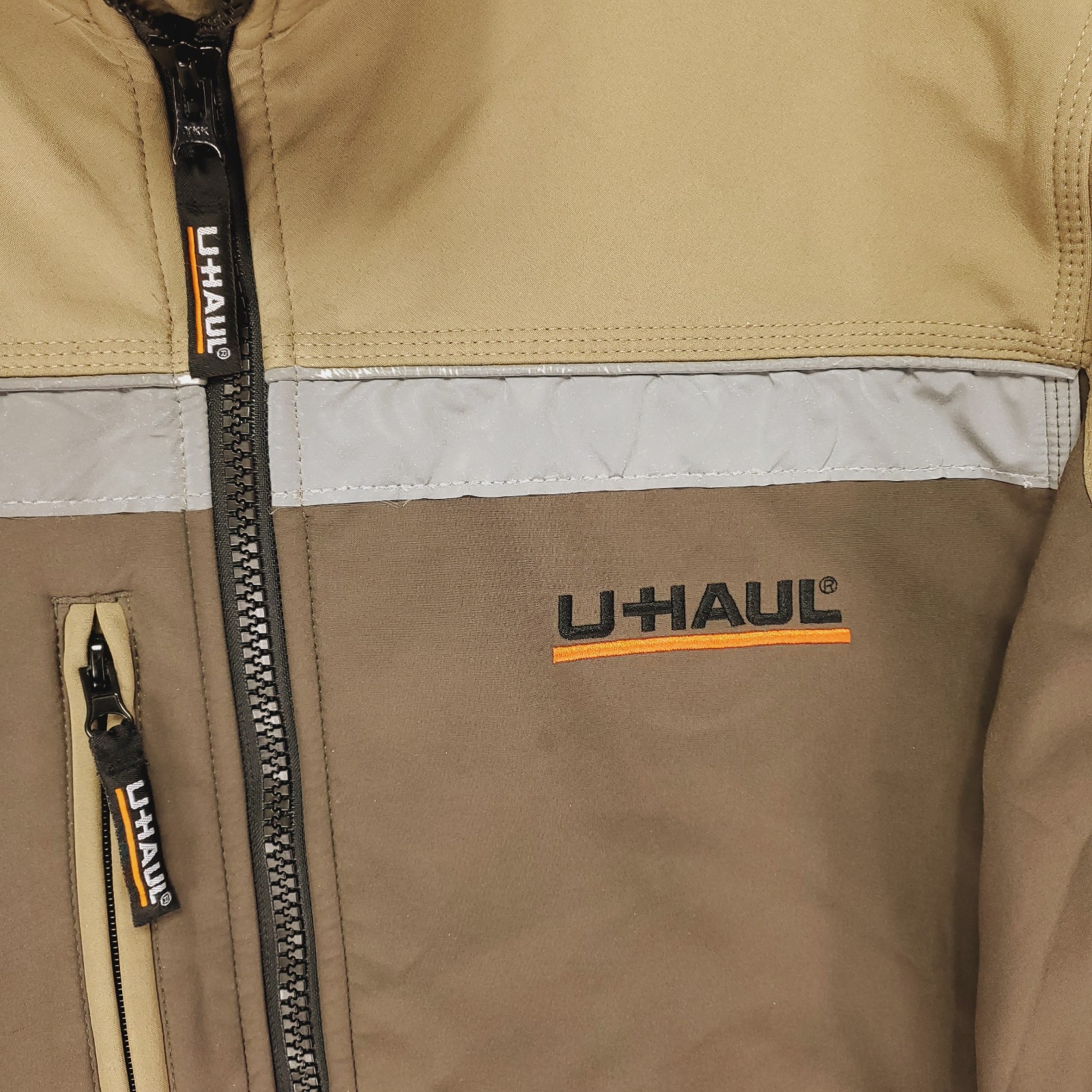 U-HAUL Jacket Mens XL Beige Brown Reflective Full Zip Softshell Workwear