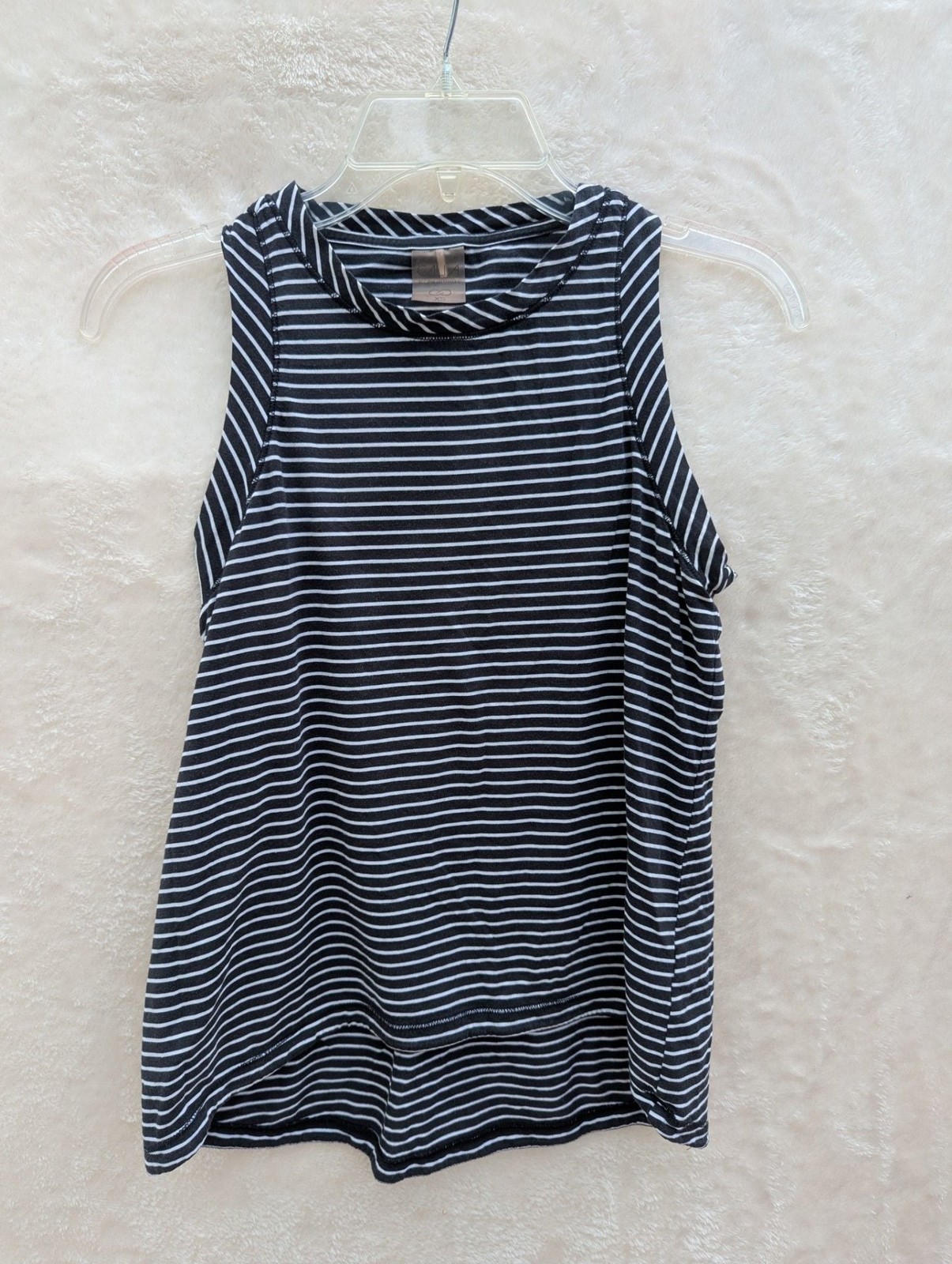 CALIA by Carrie Underwood Striped High Neck High-Low Muscle Tank Top