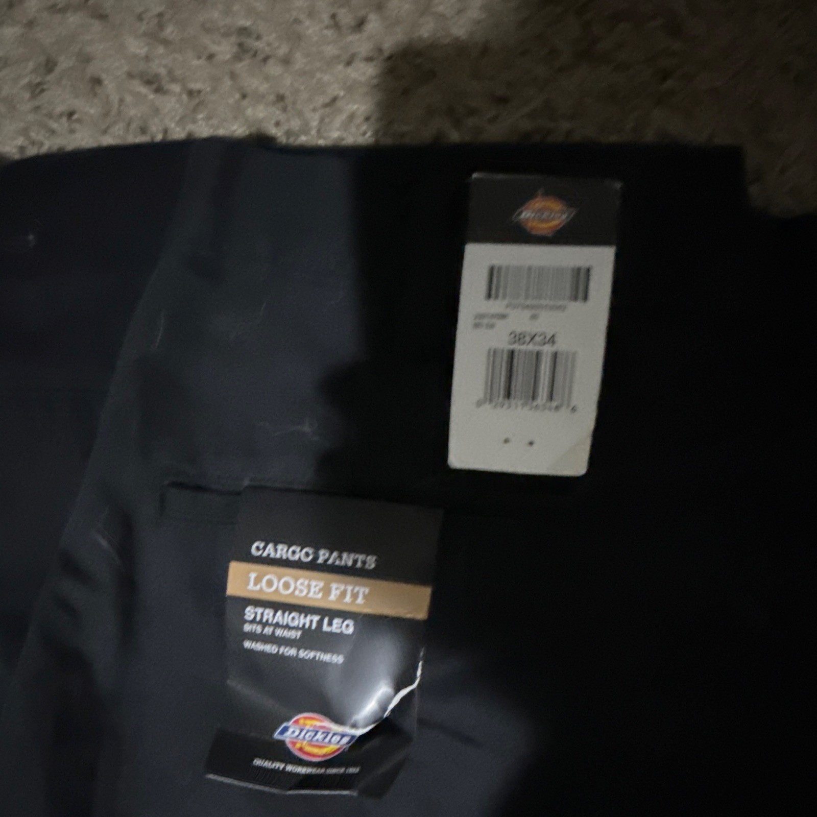 Dickies Men’s Black Cargo Pants Loose Fit Straight Leg Regular 38W