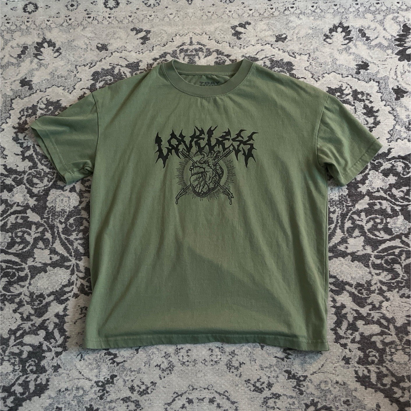 Loveless Green Double-Sided Graphic Print Crew Neck Short Sleeve T-Shirt