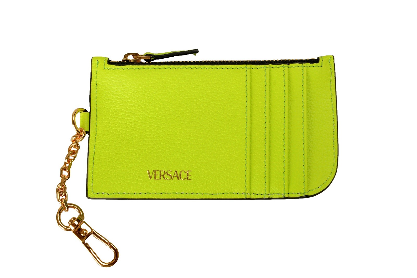 Versace Women’s Acid Lime 100% Textured Leather Card Case Keychain