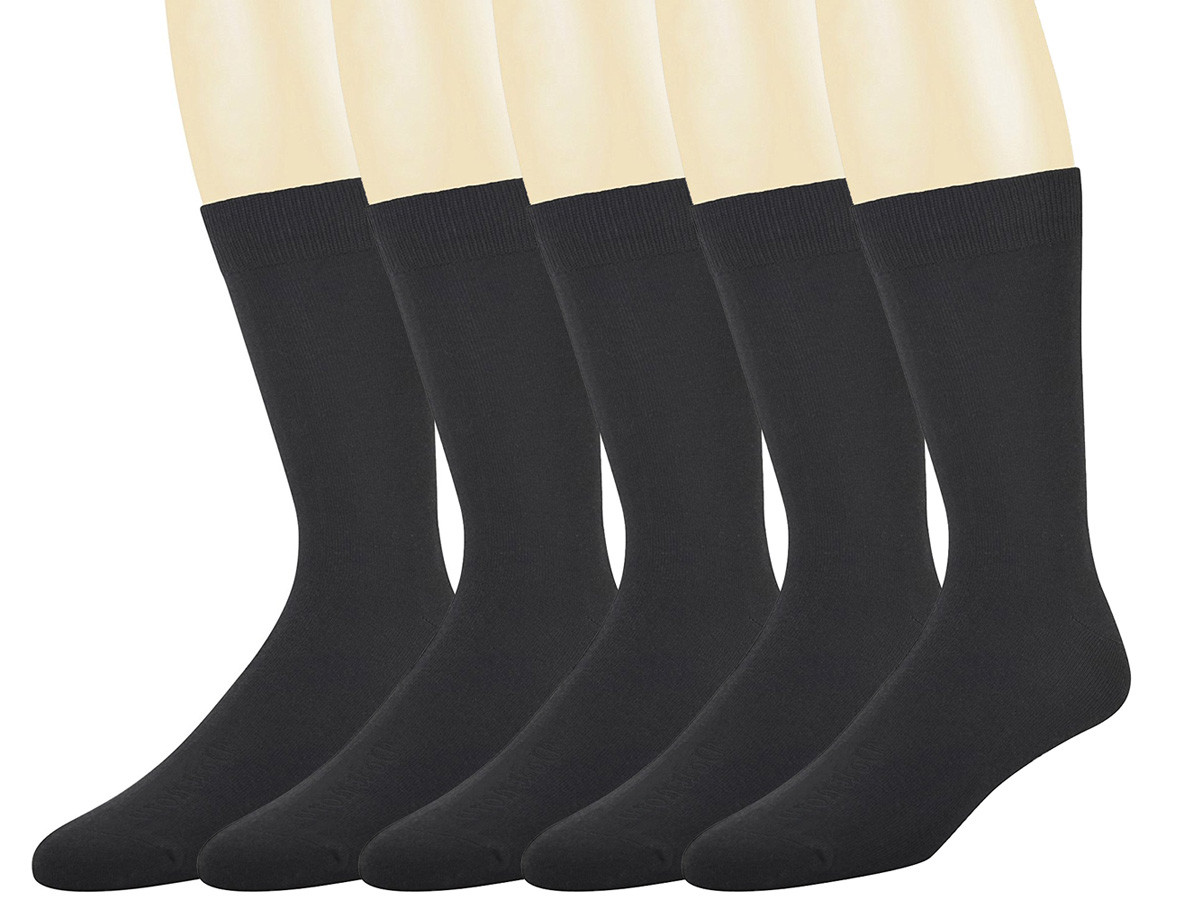 5 Pairs Men’s Bamboo Mid-Calf Dress Socks Black Color, Size 10-13, WM02