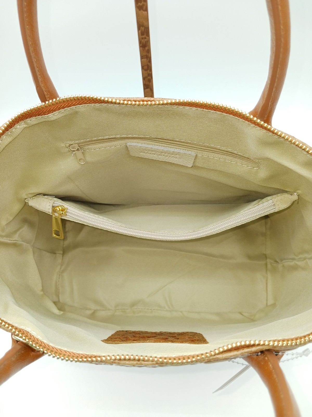 Taupe Italian Genuine Leather Floral Embossed Handbag Satchel – Made In Italy