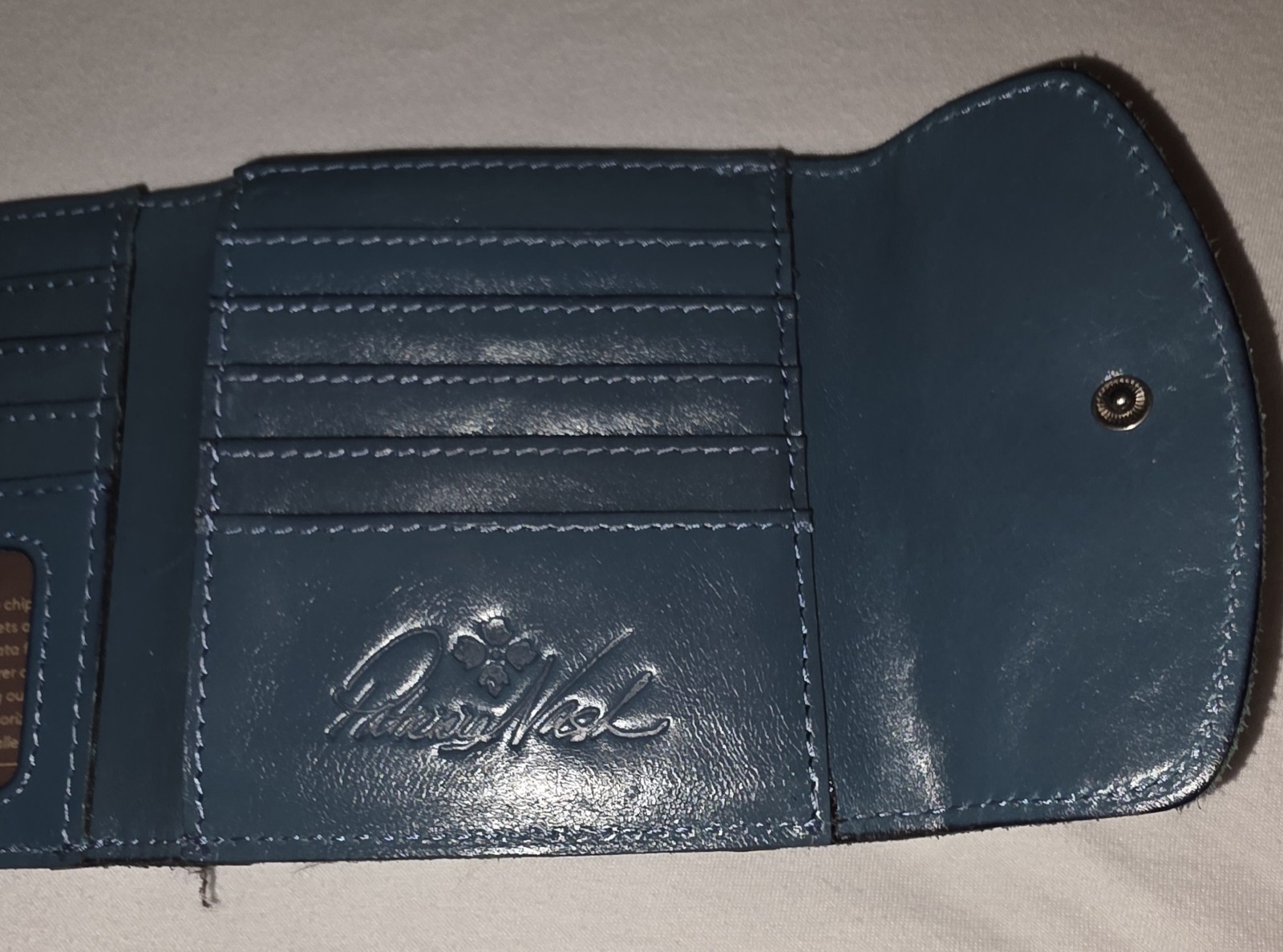 Patricia Nash Bifold Leather Wallet Blue with Coin Pocket