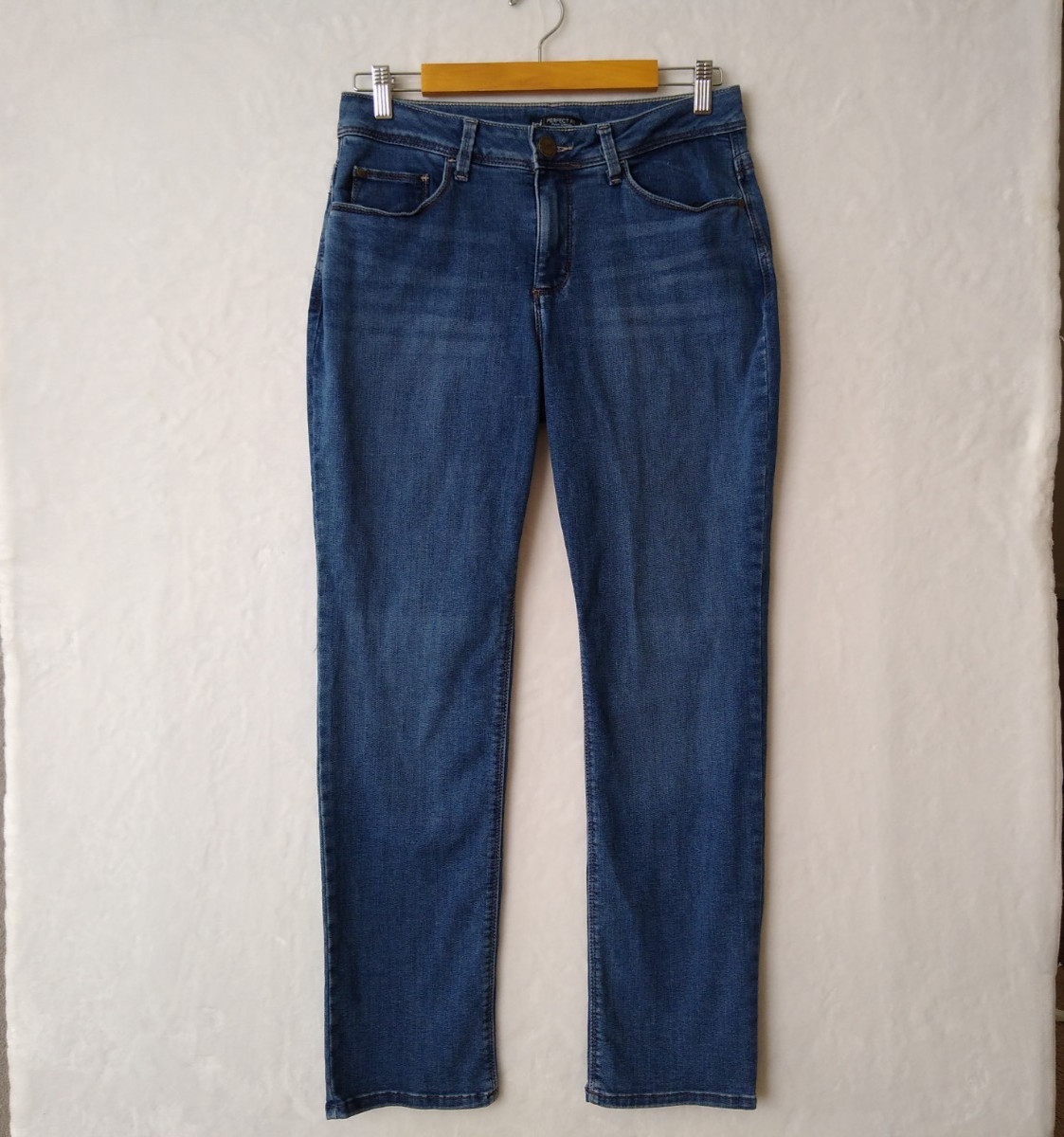 Lee Jeans Womens 10 Short Blue Denim Straight Leg Perfect Fit Mid Rise Stretch
