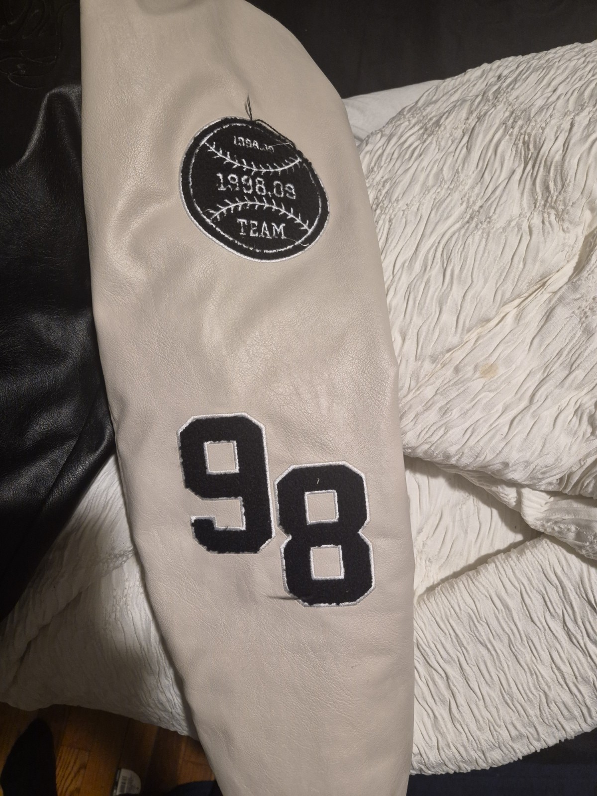 Bershka faux leather varsity baseball style jacket. Size Large