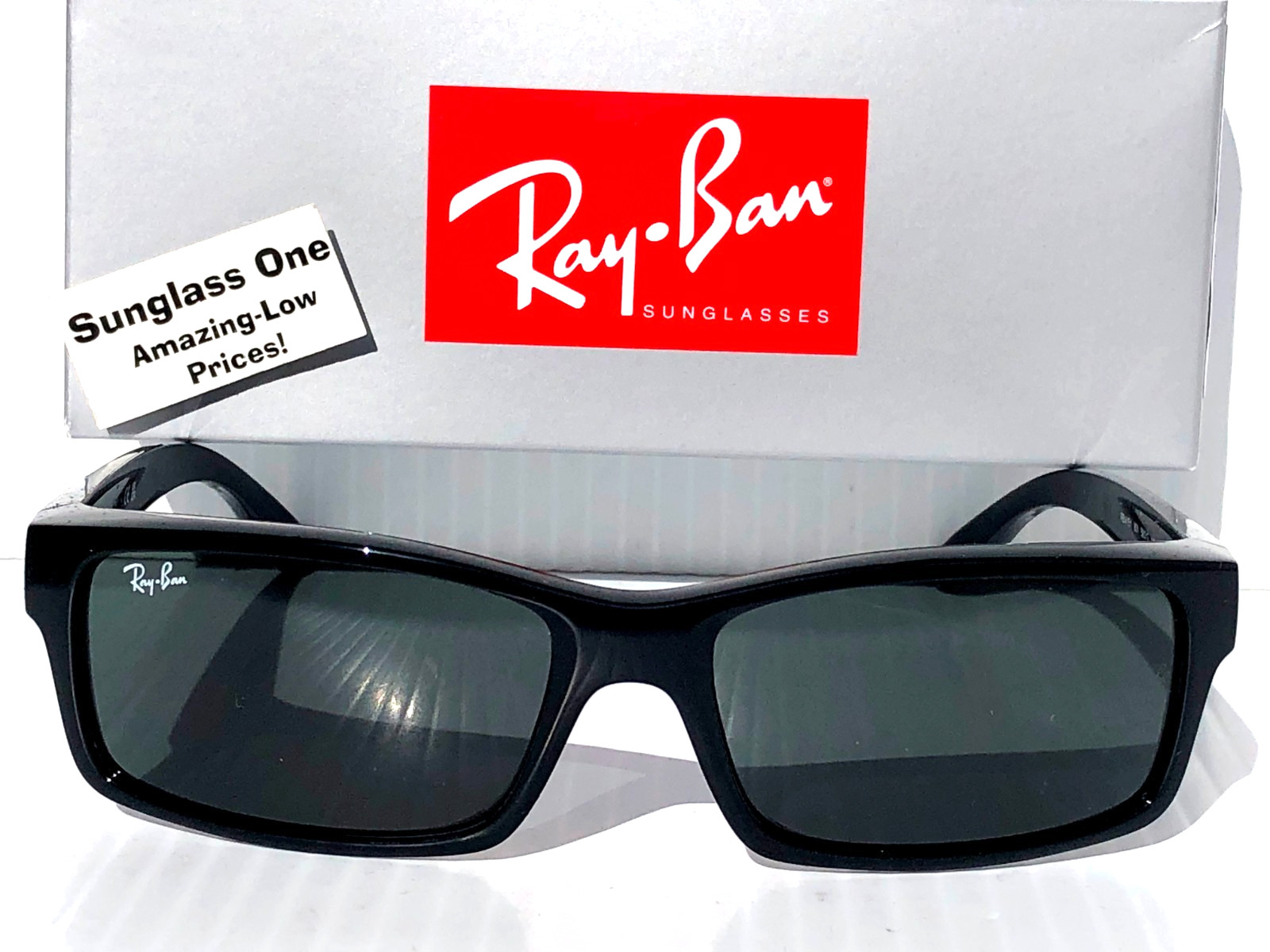 NEW* Ray Ban Shiny Black Rectangle UV Protecting Gray Lens Sunglass RB4151 601