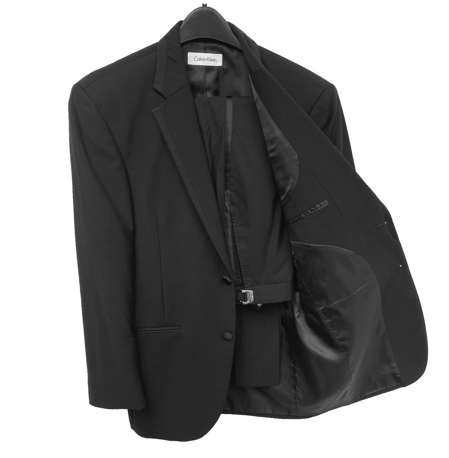 Men’s Calvin Klein Rome Tuxedo Jacket & Pants Black Wool Satin Trim 44L / 38W