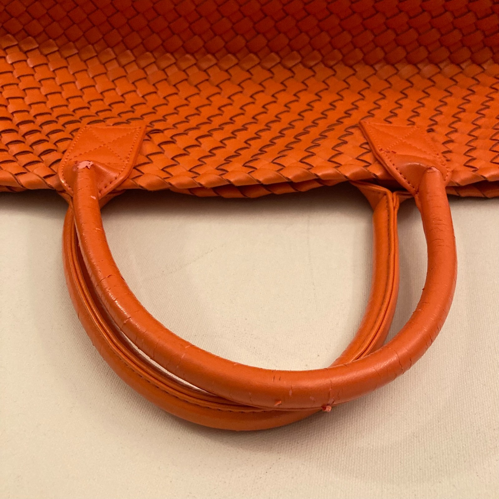 Woven Nappa Leather Tote Bag 21″ Intrecciato Shopper Lambskin Orange Large