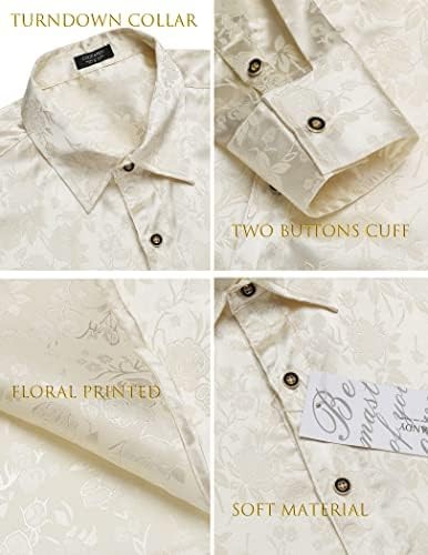COOFANDY Men’s Silk Satin Dress Shirts Jacquard Long Sleeve Floral Button Up …