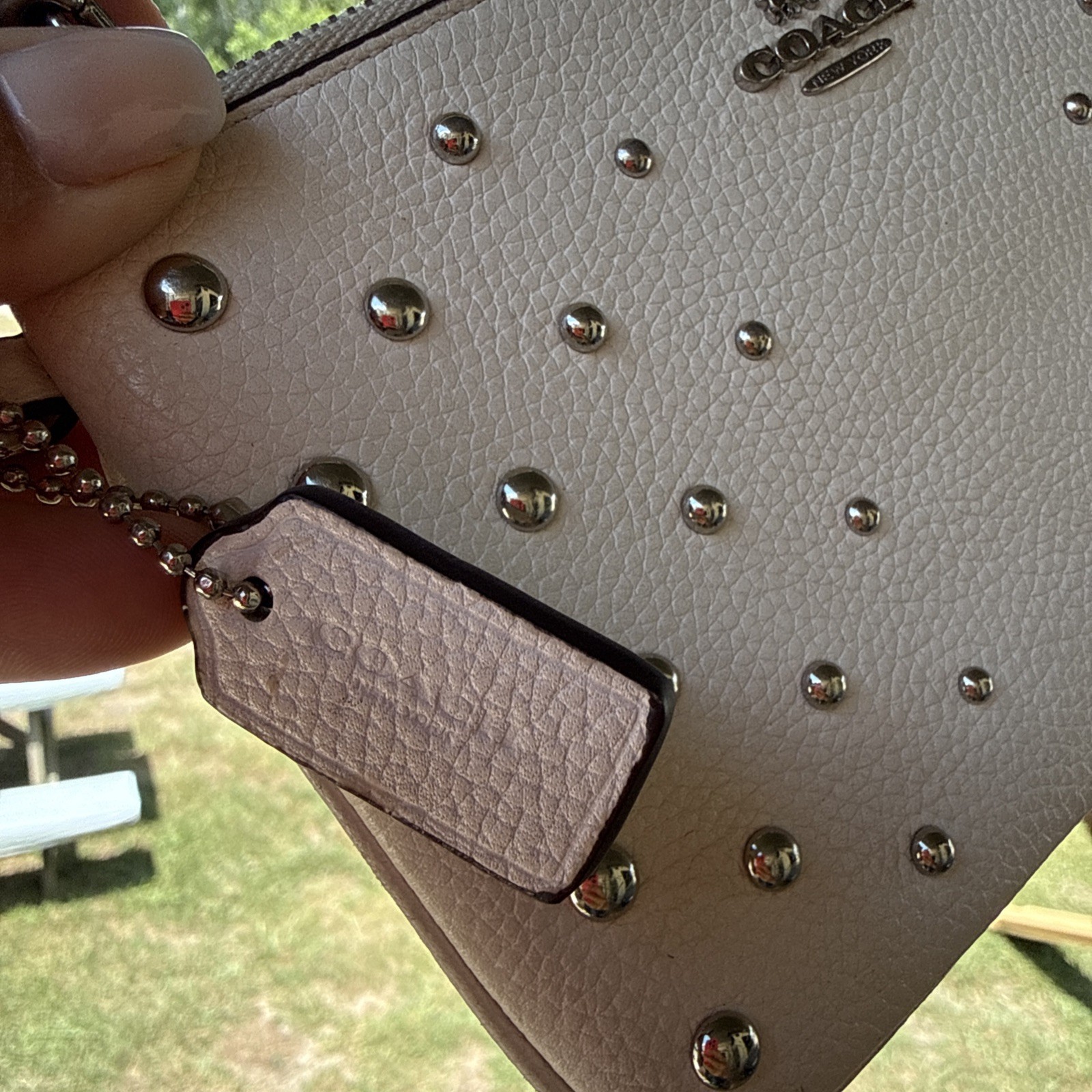 Coach Nolita Wristlet In White Pebbled Leather W/ Silver Stud Accents NY Logo