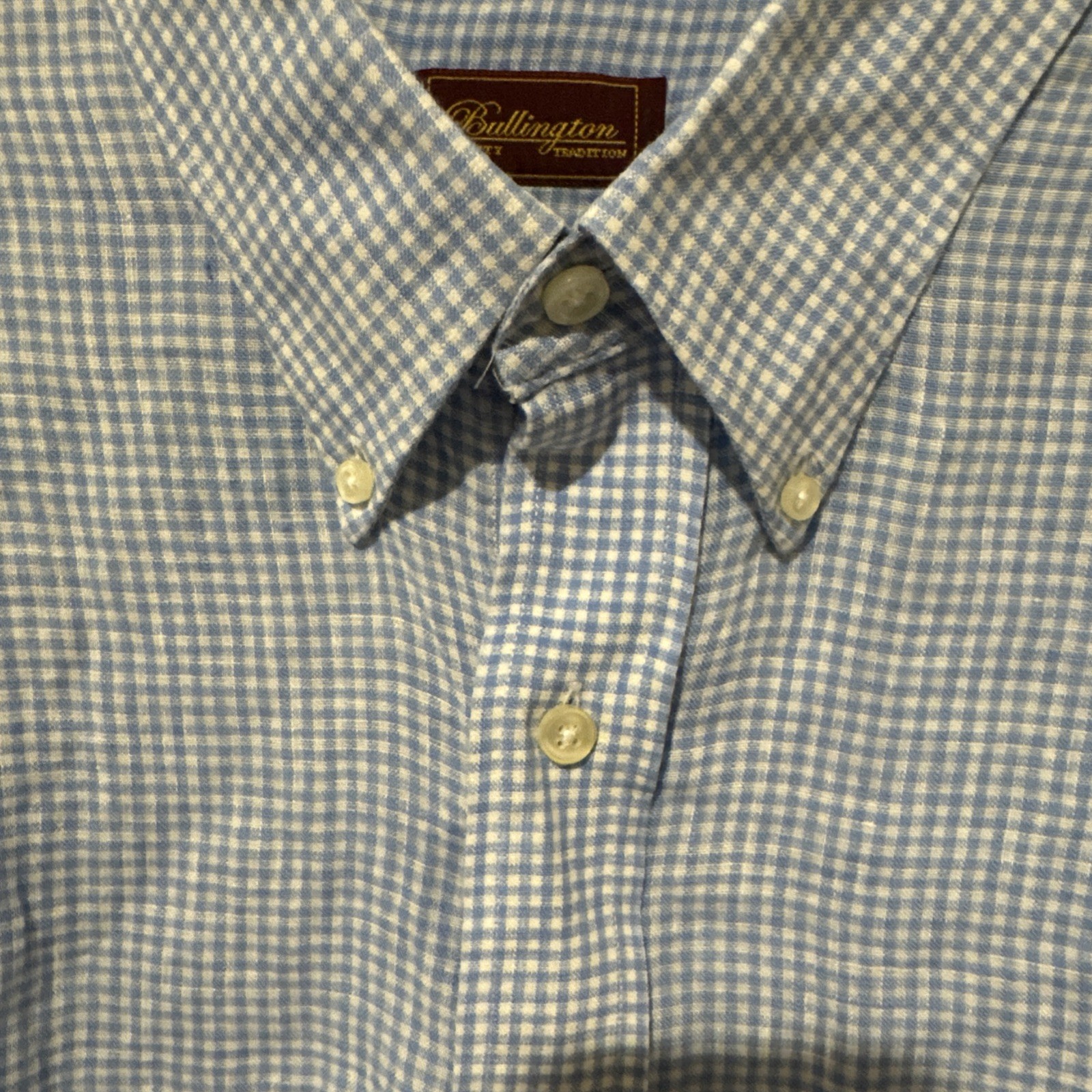 Mens 100% Linen Button Up Blue White Stripe Men’s Large L Shirt Long Sleeve