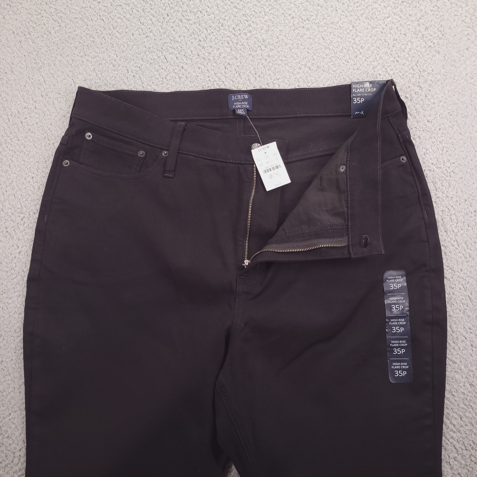 J CREW Factory Jean Womens Size 35P High Rise Flare Crop Black Stretch Denim NEW