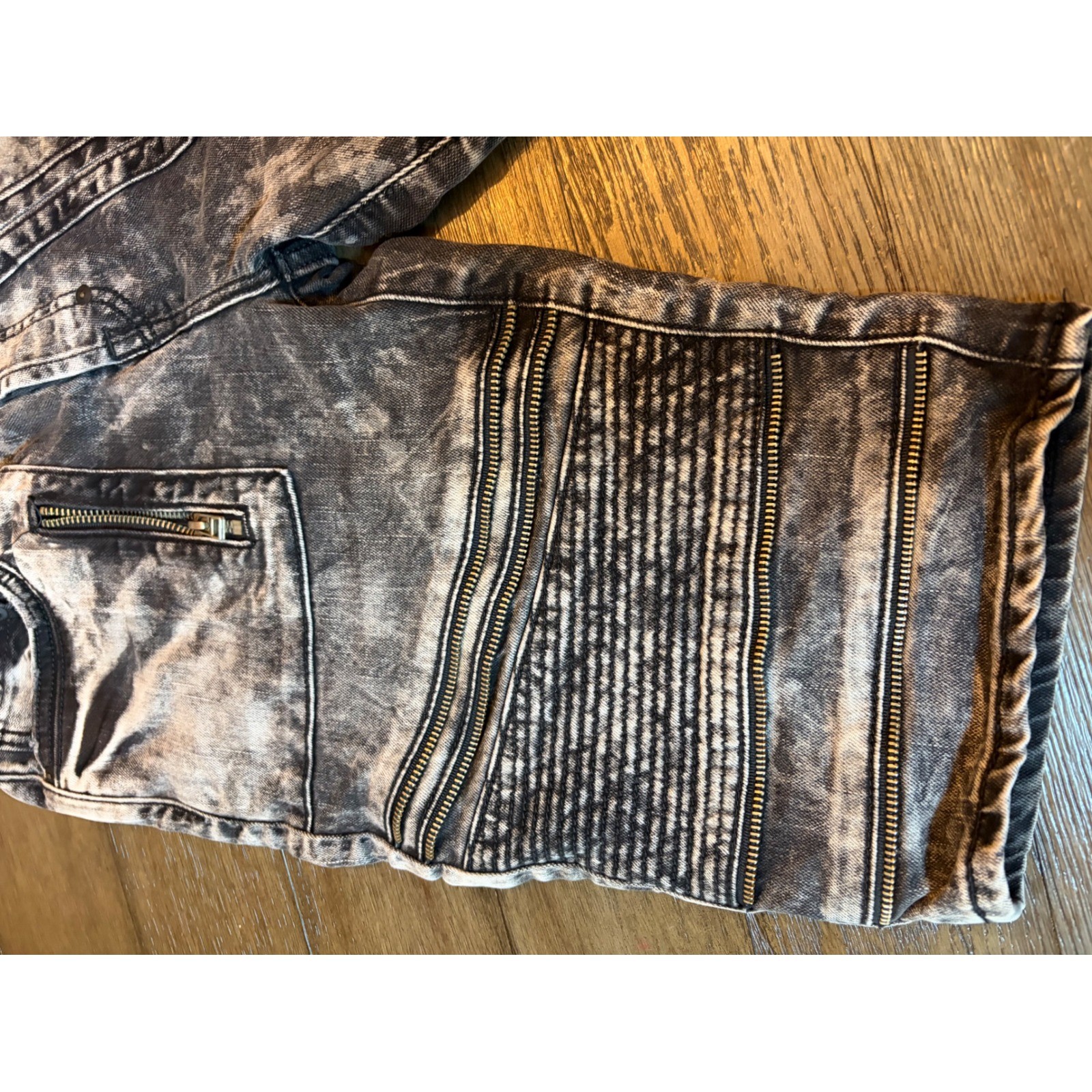 PRPS Goods & Co Mens 30 Acid Wash Black Moto Biker Denim Shorts Zipper Detail
