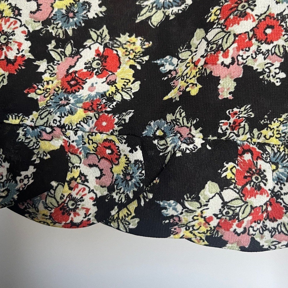 Sandro Floral Summer Ruched Puffed Sleeve V-neck A-line Cocktail Dress Medium