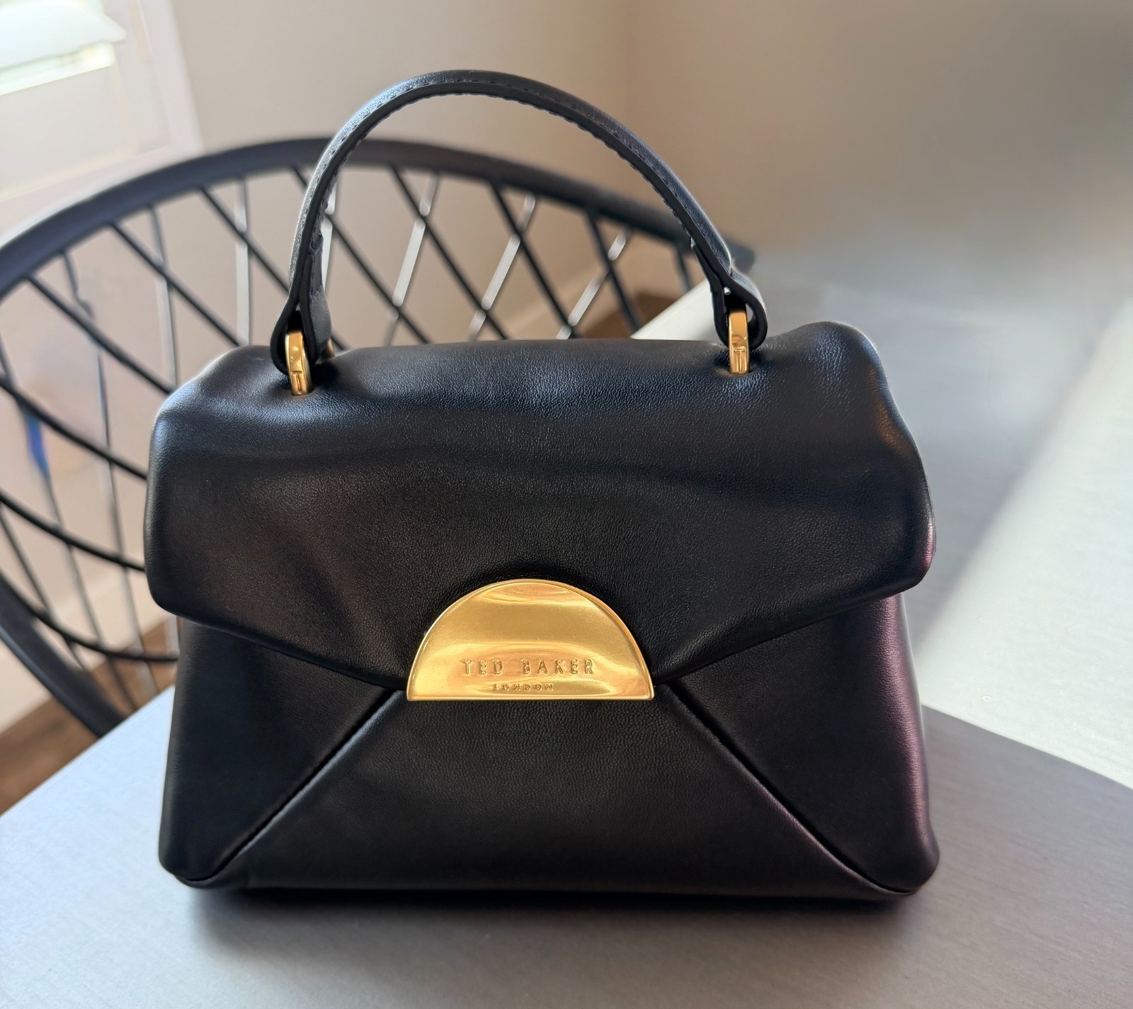 Ted Baker London Poppy Moon Black Leather Top Handle Bag NWT