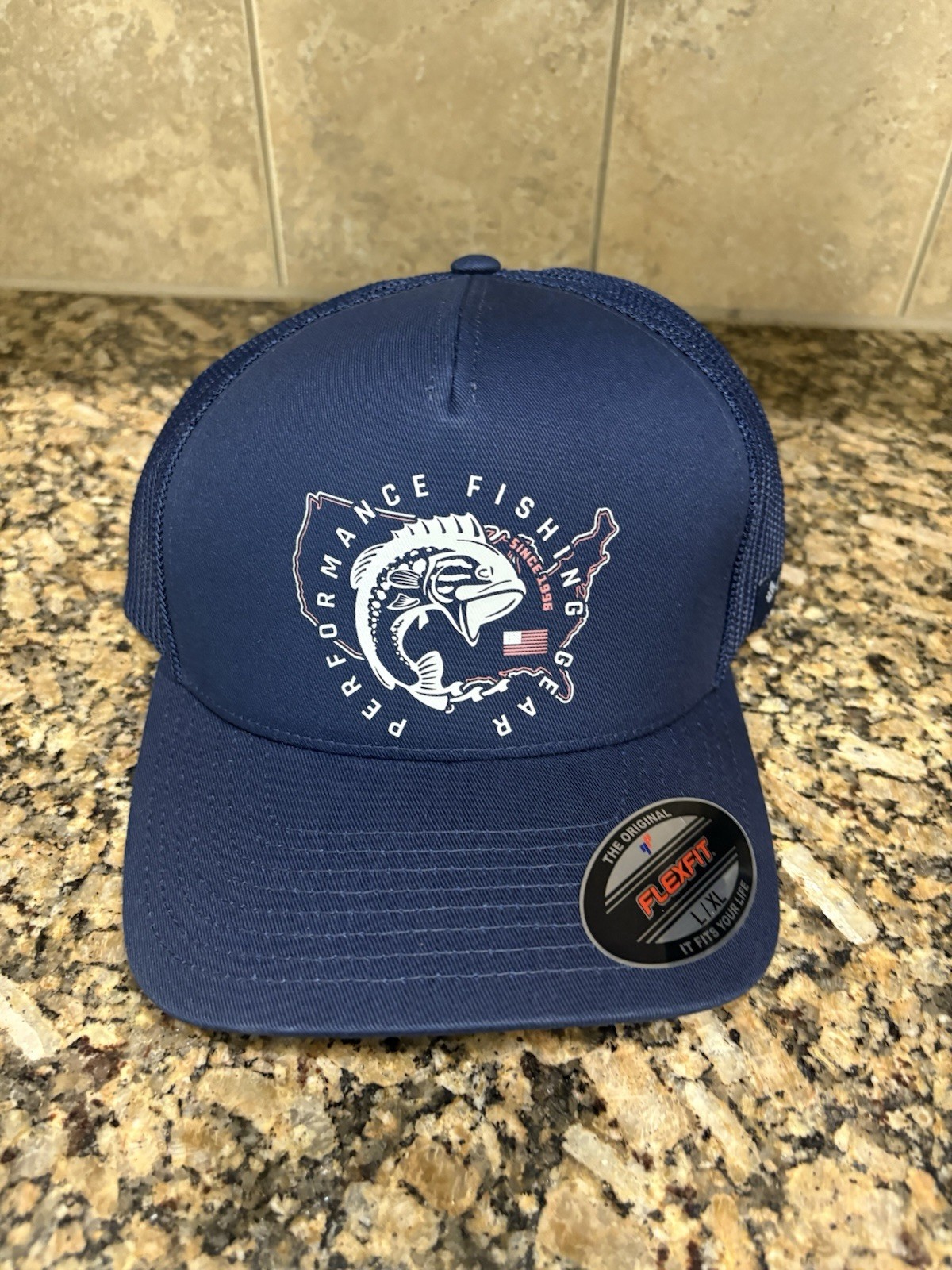 Columbia PFG Mesh FlexFit USA Map/Fish Patch Hat Blue Sz: L/XL (New w/Tags)
