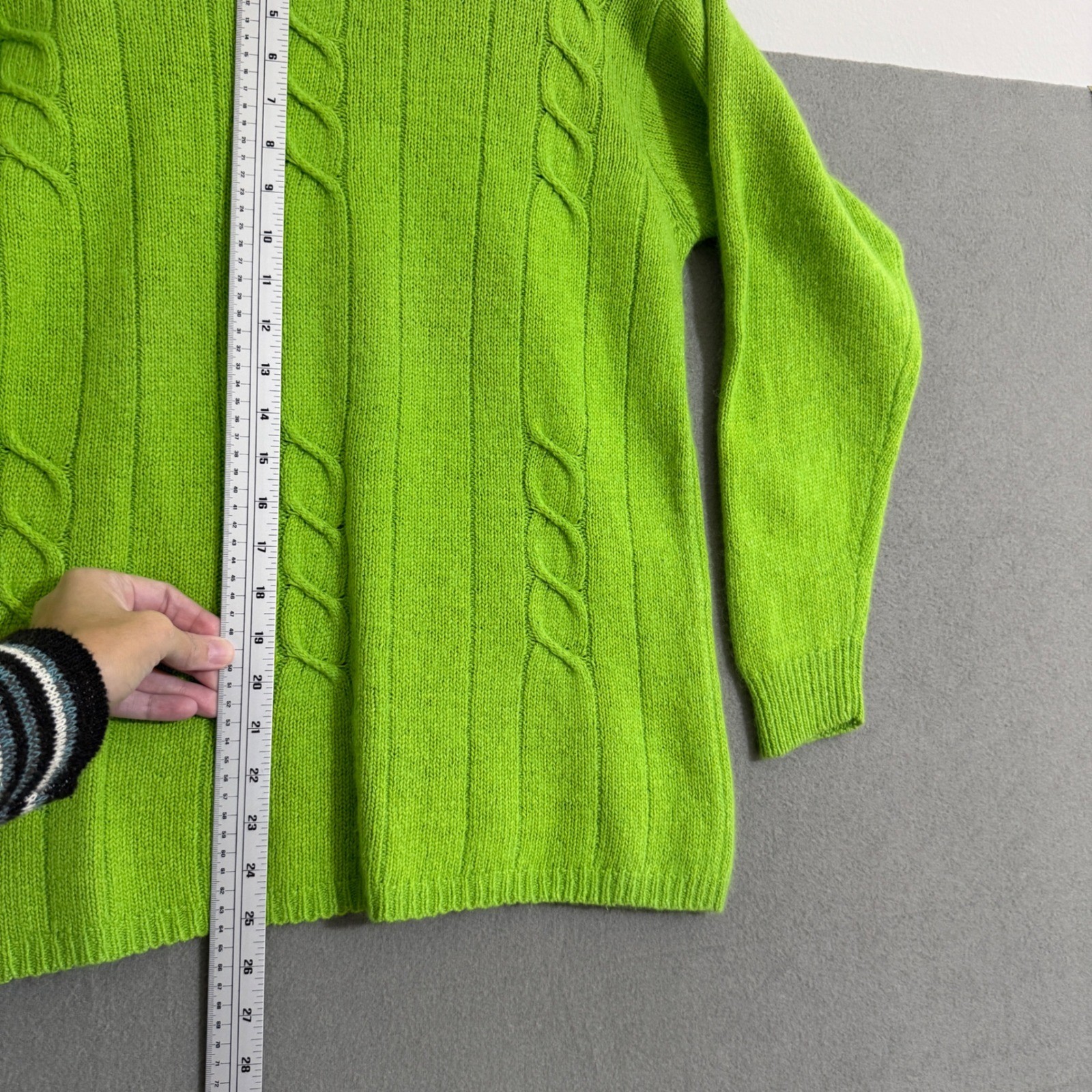 Lisa International Lime Green Silk Angora Cable Knit Sweater Women Large L
