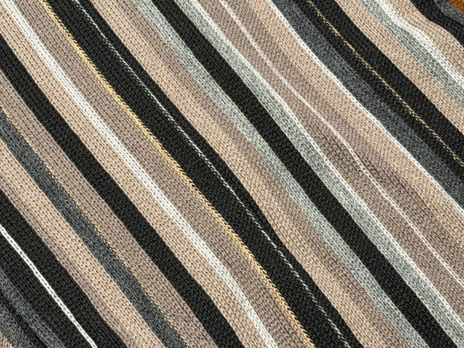 NEW FRAAS 100% Wool Scarf Pepper Black Brown Gray Tan Striped Frills 66” x 10”