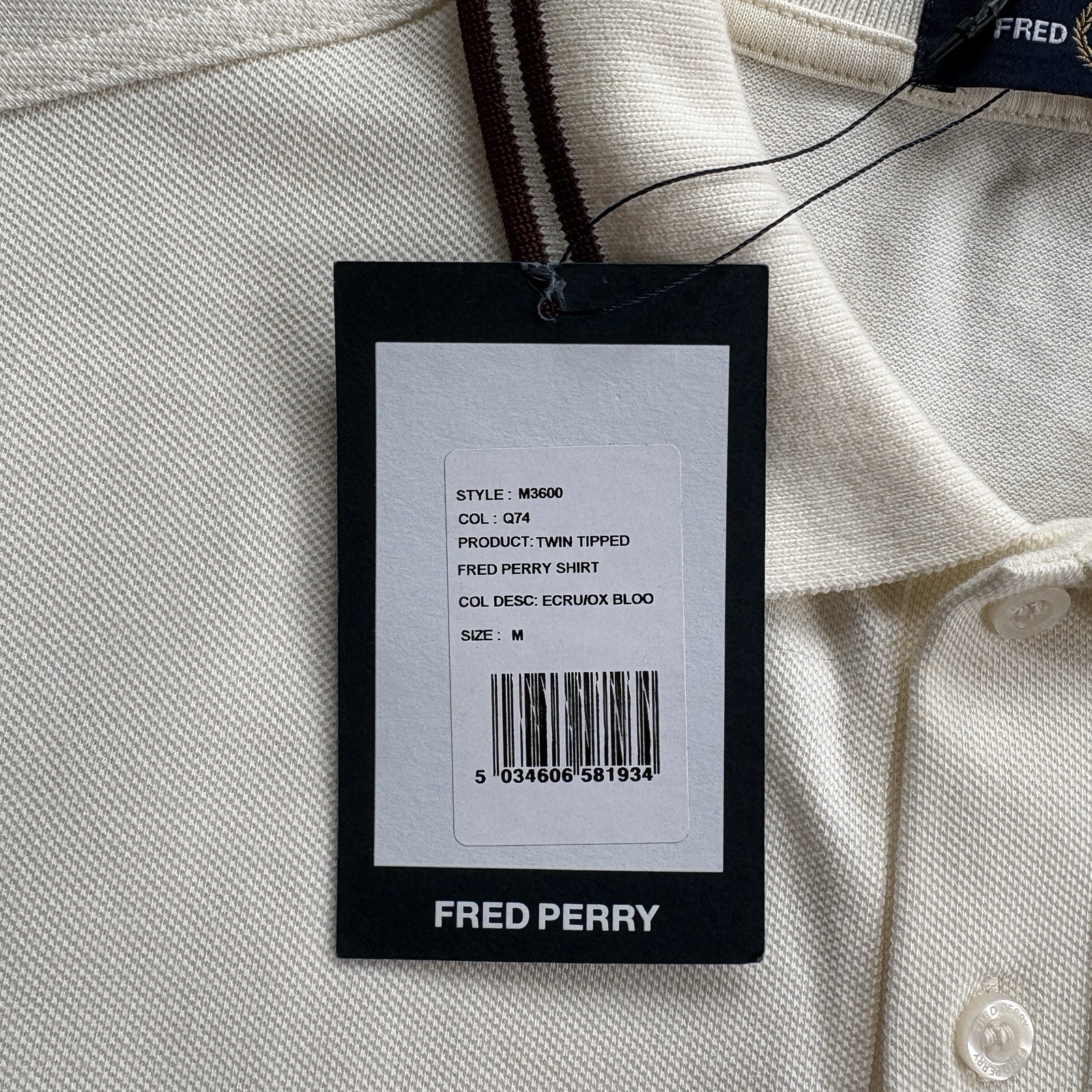 BNWT Fred Perry M3600 Short Sleeve Twin Tipped Polo Shirt Ecru Size Medium