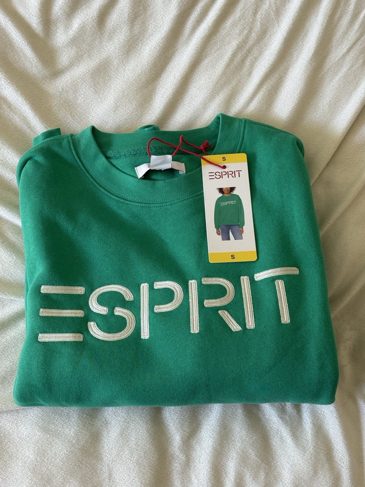 Esprit Green Logo Graphic Print Crew Neck Pullover Sweatshirt Size S