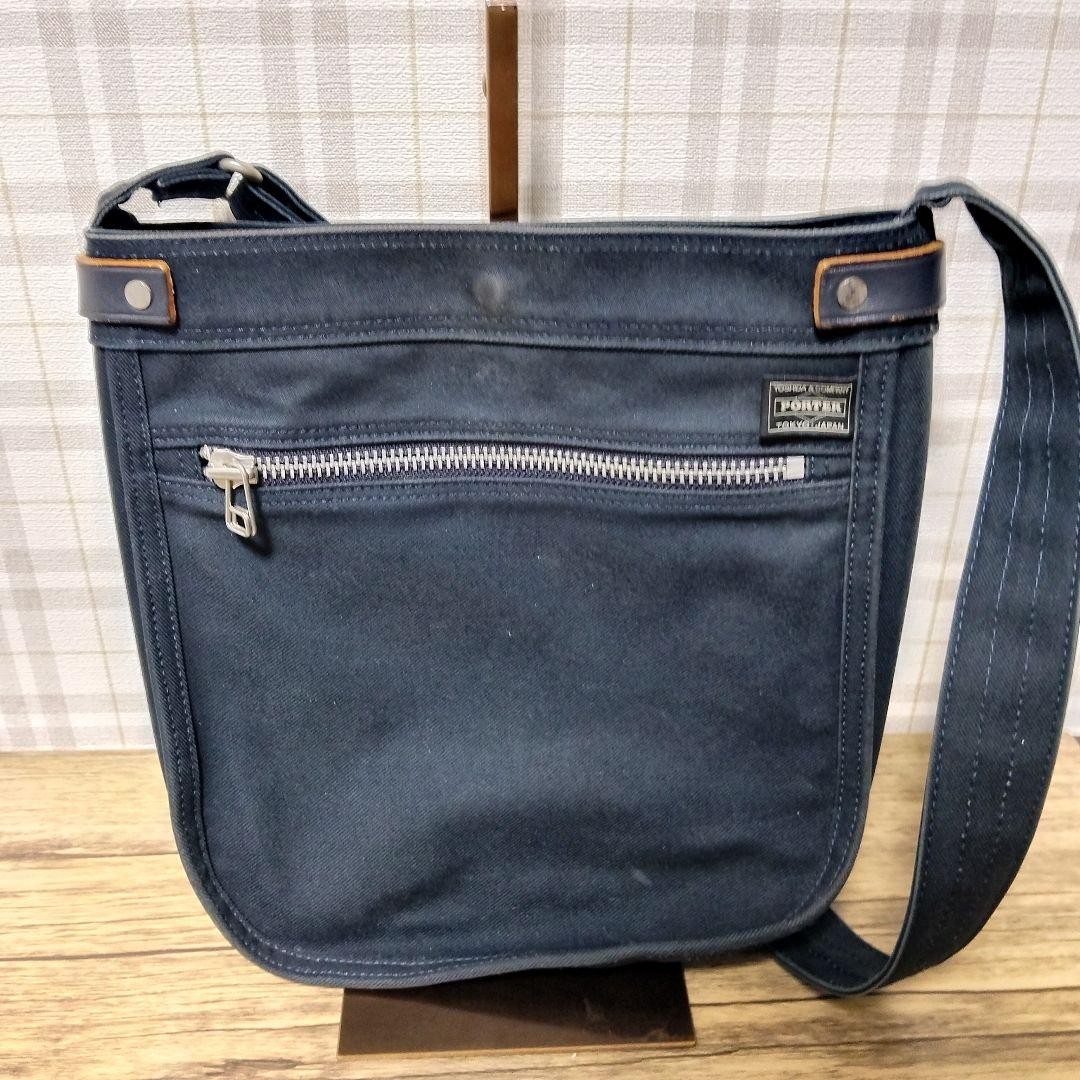 Porter Girl Naked Book Leather Shoulder Bag Navy Used 29x30cm