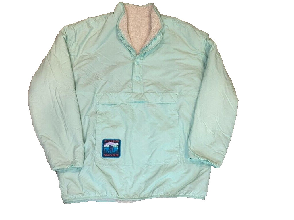 CHUBBIES Men’s Mint Green 1/4 Zip Button Snap Reversible Sherpa Jacket Size XL