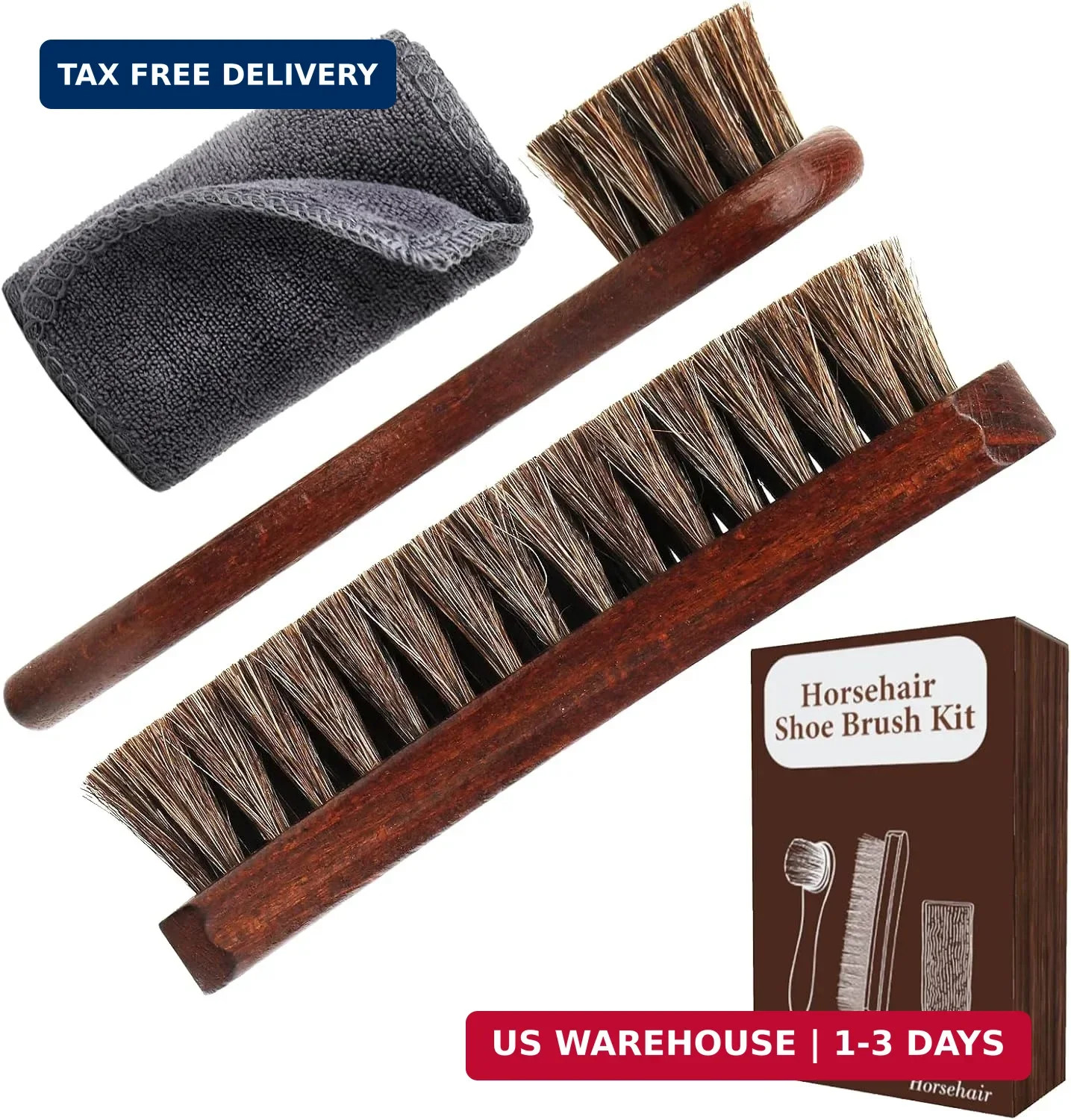 3-Piece 100% Horse Hair Shoe Brush Kit for Leather Care – Professional Dauber Ap