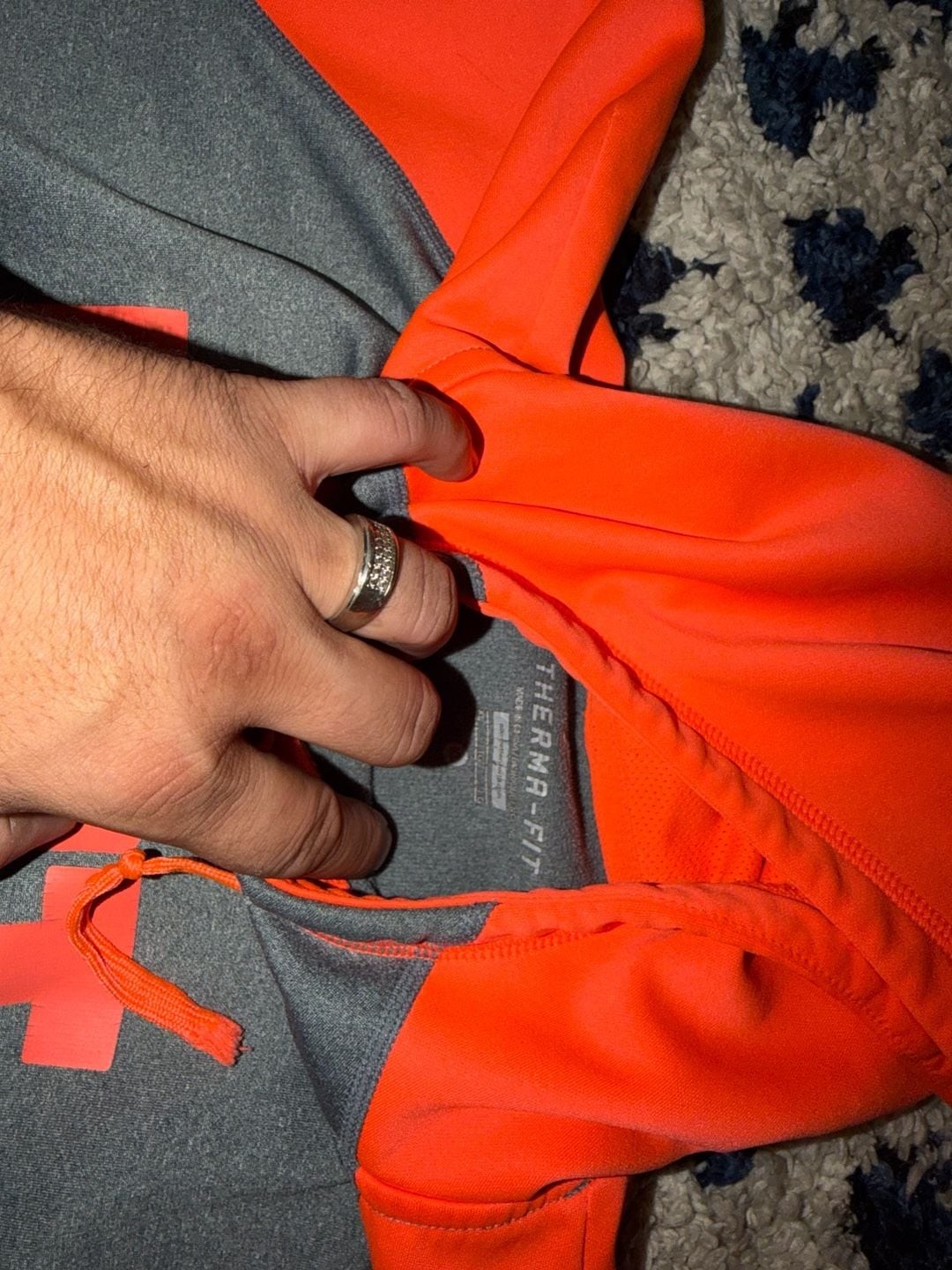 Nike Therma-Fit Just Do It Hoodie Grey Neon Orange Thumb Holes