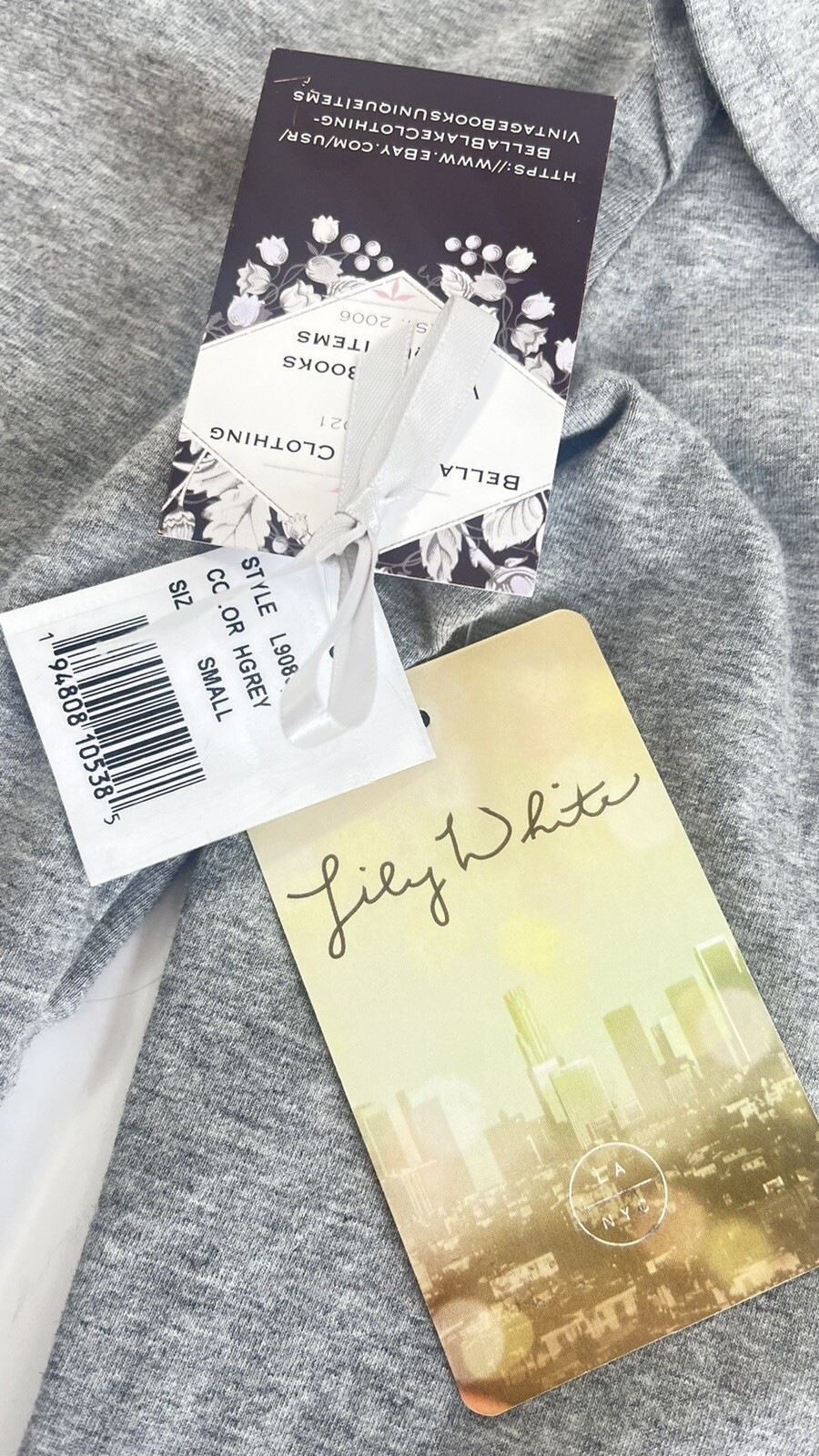 Lily White S Bodysuit Juniors Heather Grey snaps at bottom NWT $30