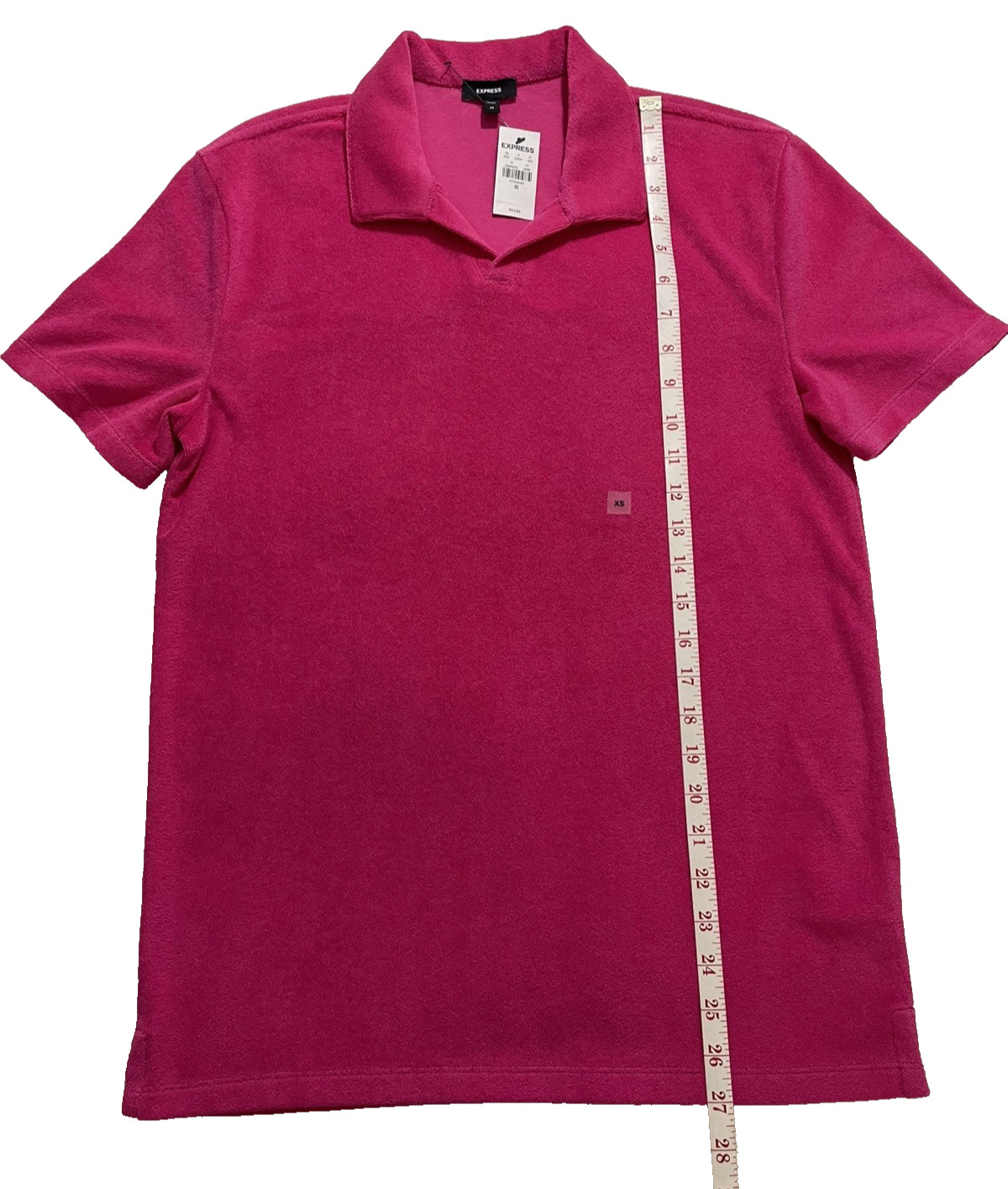NWT – Express Men’s Size XS Bright Pink Terry Cloth Polo Shirt Cotton Blend -New