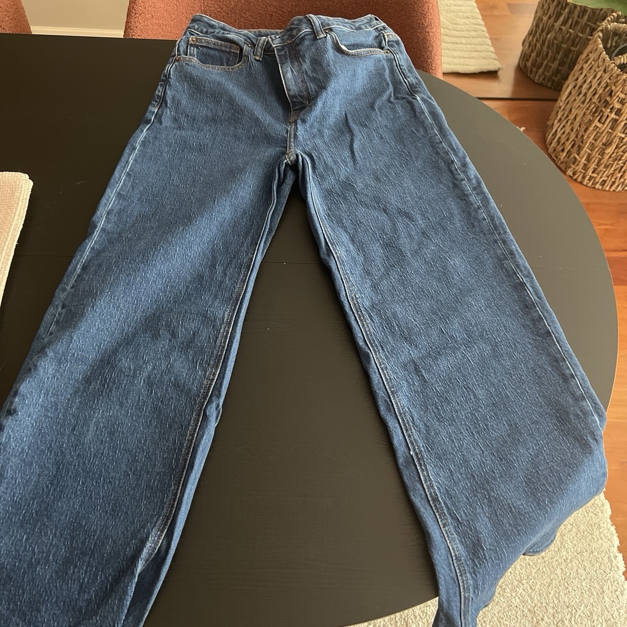 Quince Bella Stretch Relaxed Straight Jeans Denim Date Stormy Blue 29 Reg NWOT
