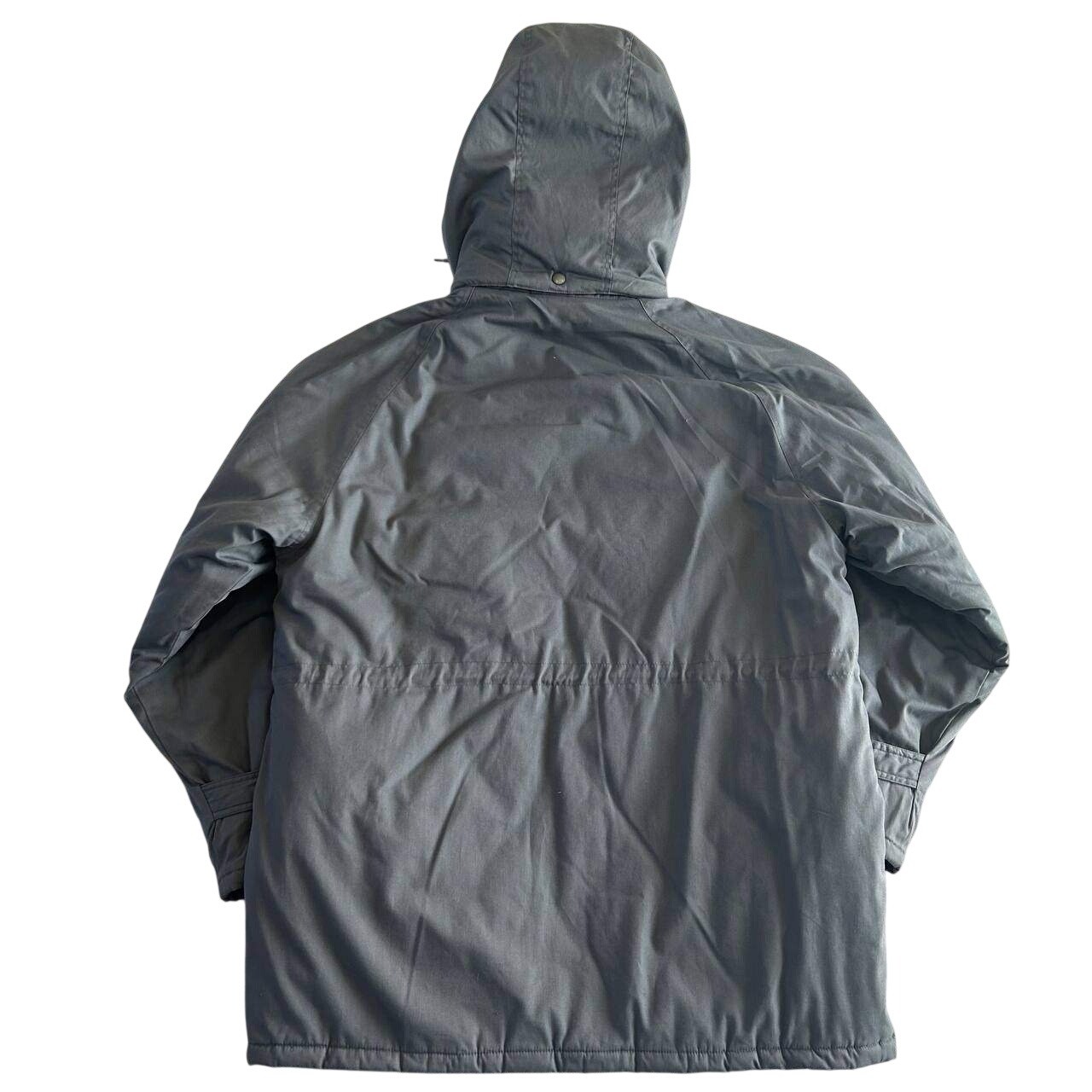 St Johns Bay Parka Chore Coat Size L Gray Flannel Lined Insulated Removable Hood