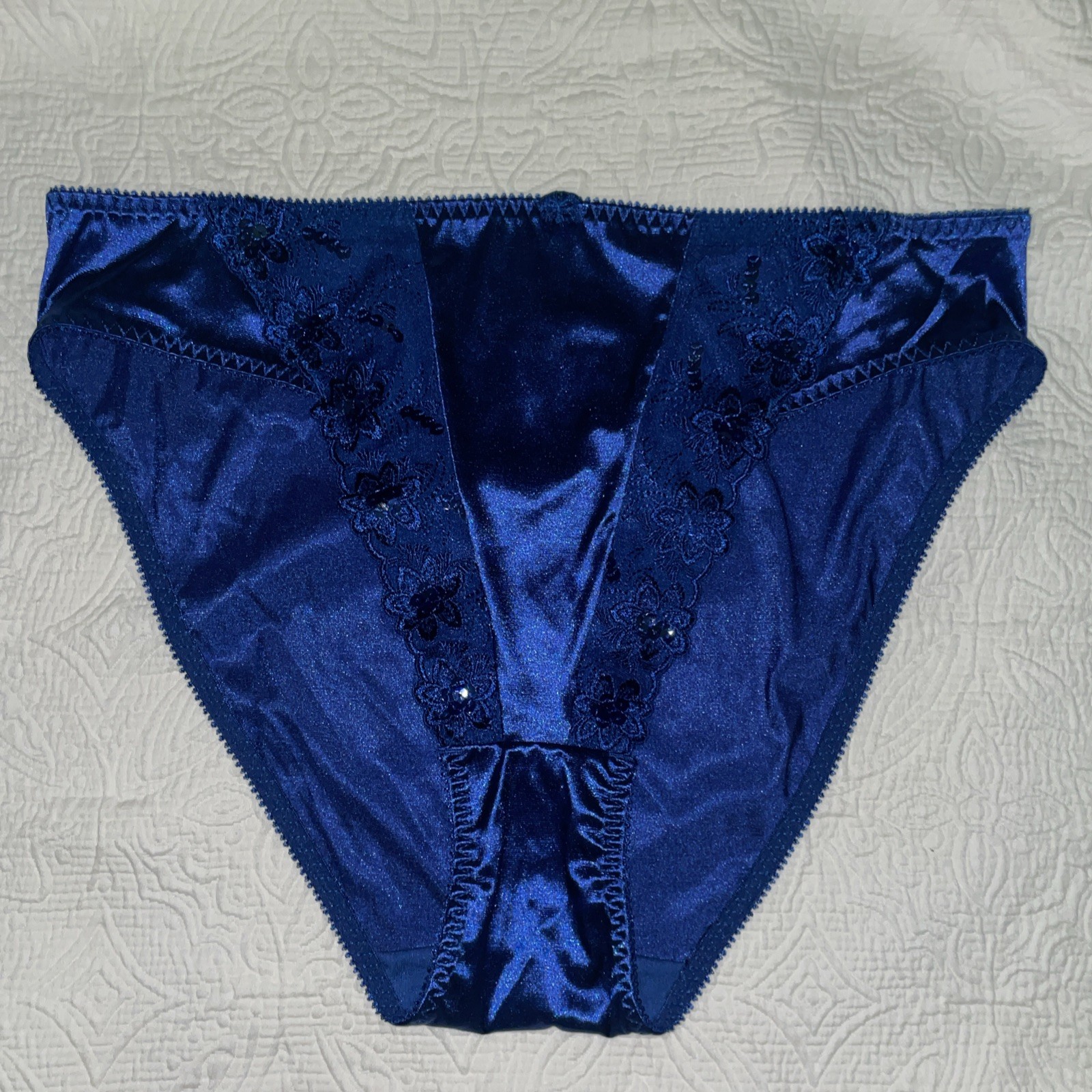 Delta Burke Panties size 10/3X Glossy Satin lace VTG hi-cut NOS Cobalt Blue