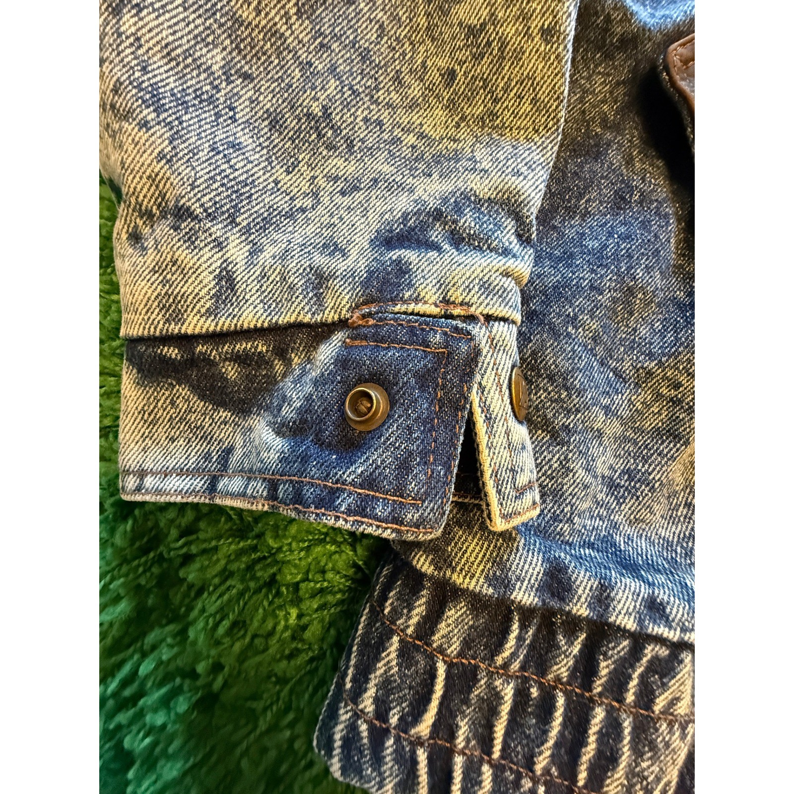 Andy Johns Denim Bomber Jacket Mens M Blue Excellent Acid Wash Leather Trim 80s